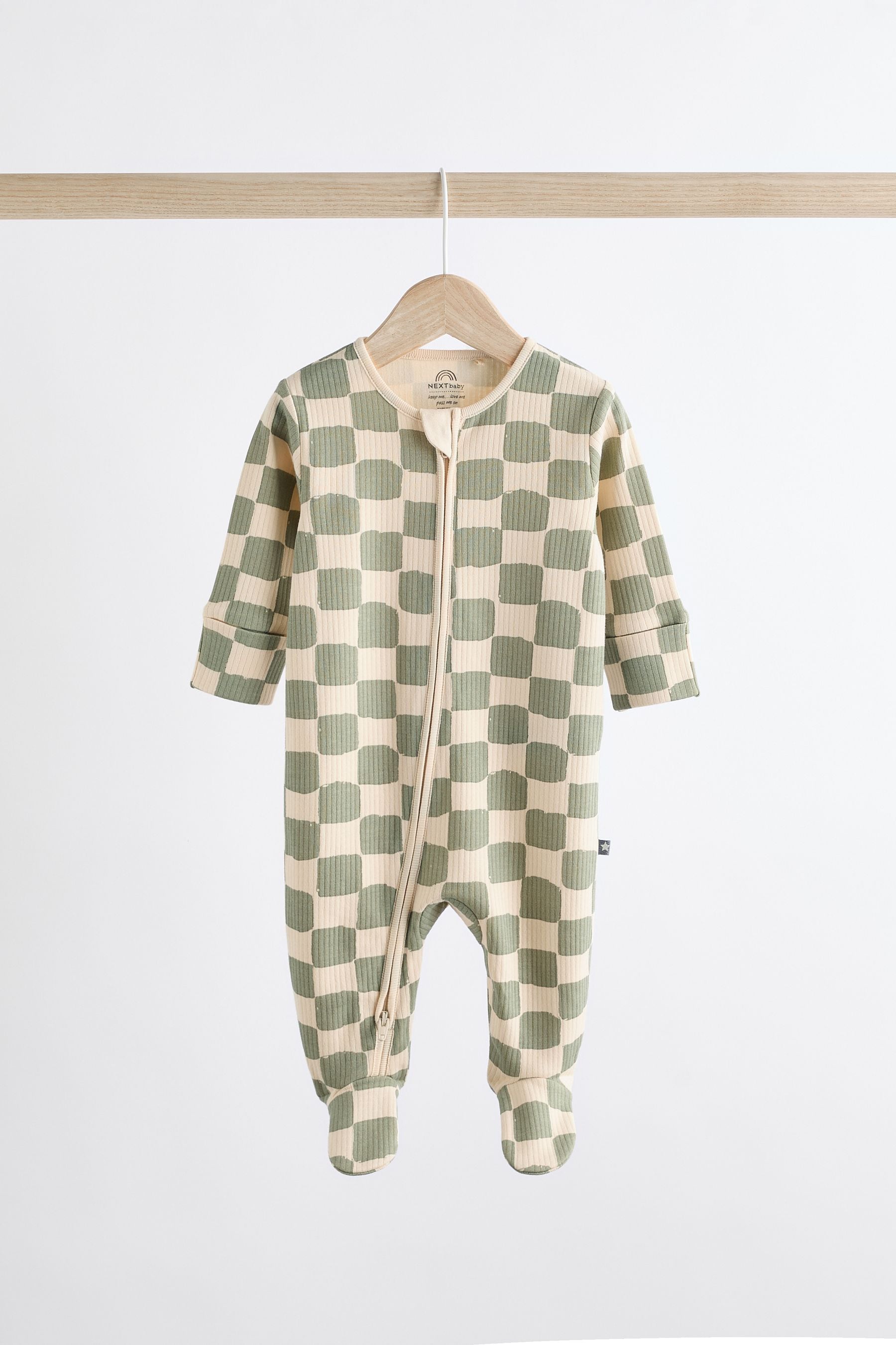 Checkerboard Baby 2 Way Zip Sleepsuits 3 Pack (0mths-2yrs)