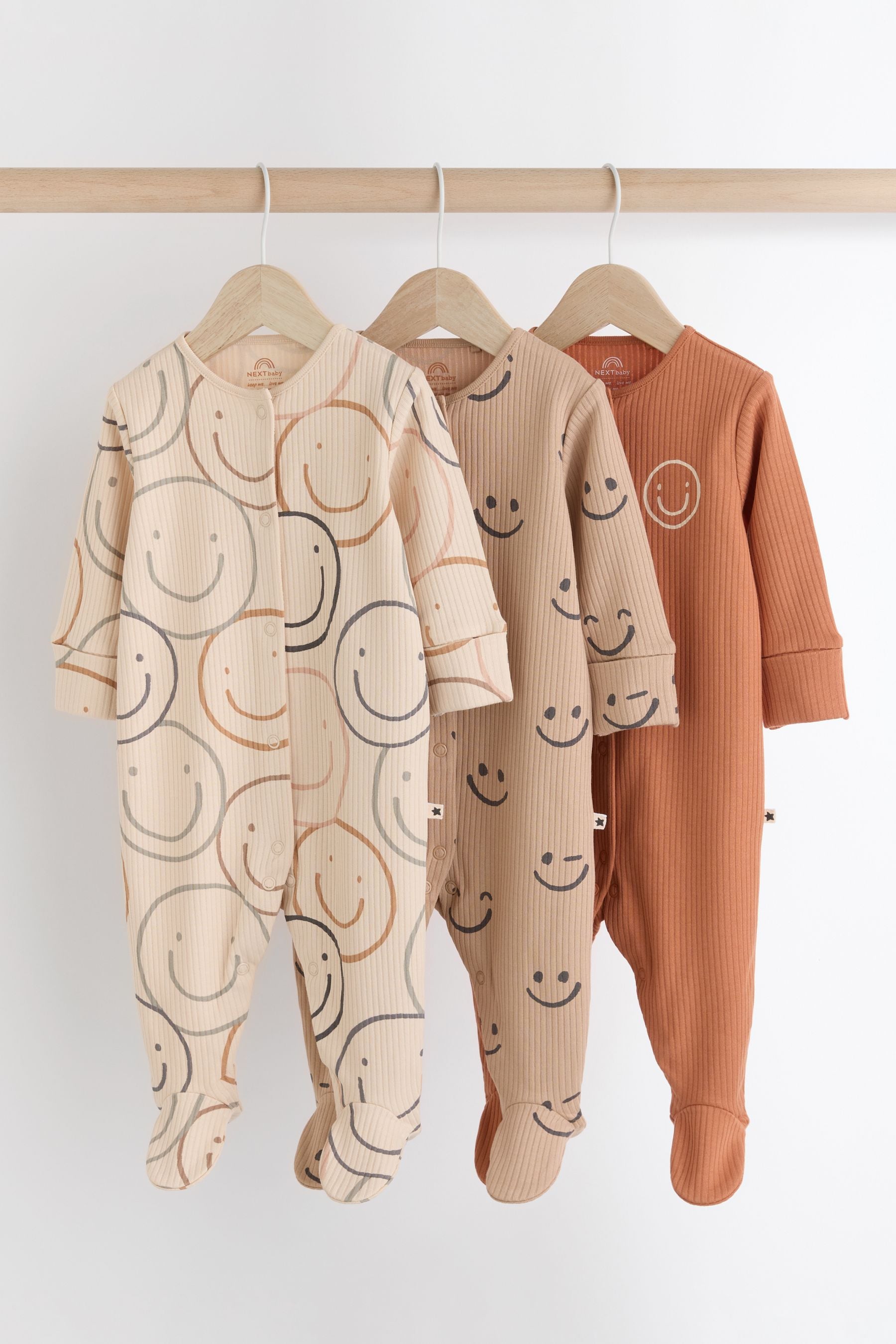 Brown Baby 100% Cotton Sleepsuits 3 Pack (0mths-2yrs)