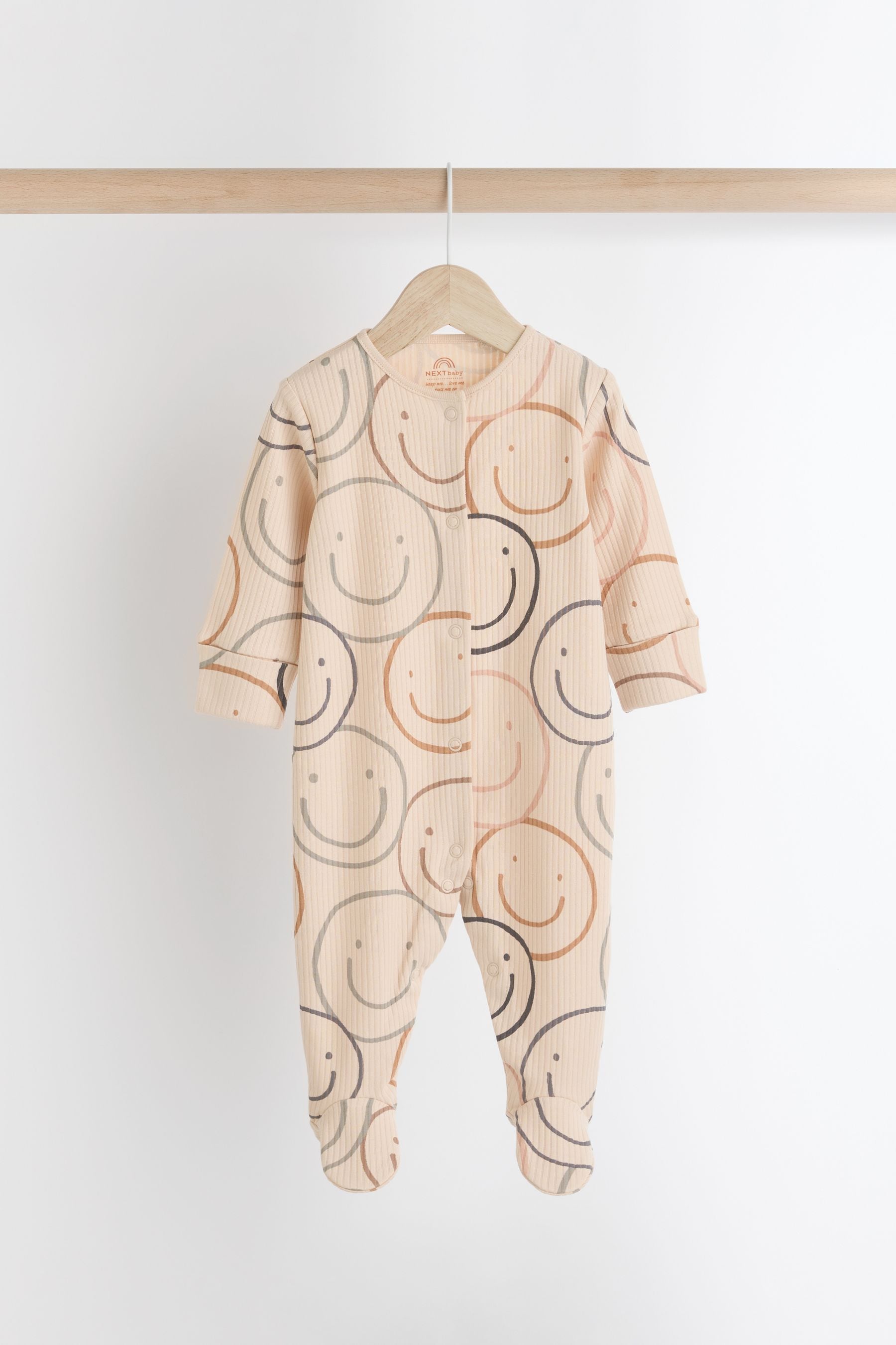 Brown Baby Smiley Printed 100% Cotton Sleepsuits 3 Pack (0mths-2yrs)