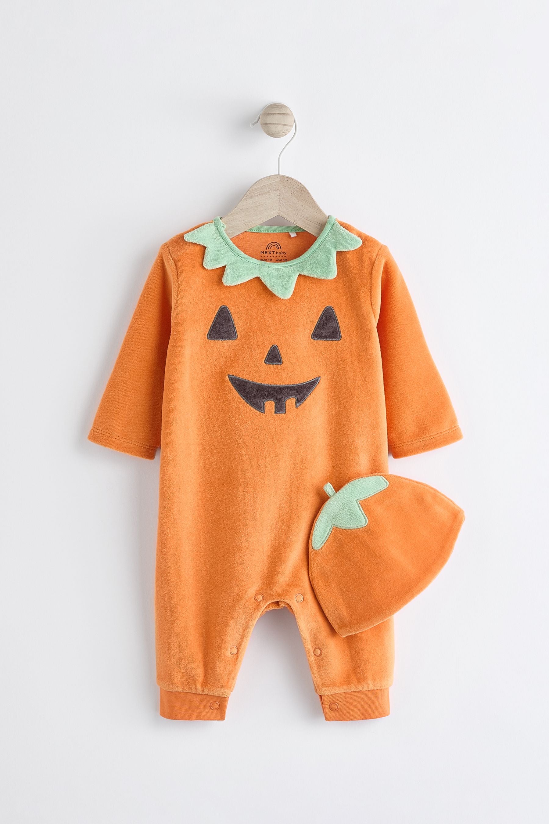 Orange Baby Halloween Velour Sleepsuit and Hat Set (0mths-3yrs)