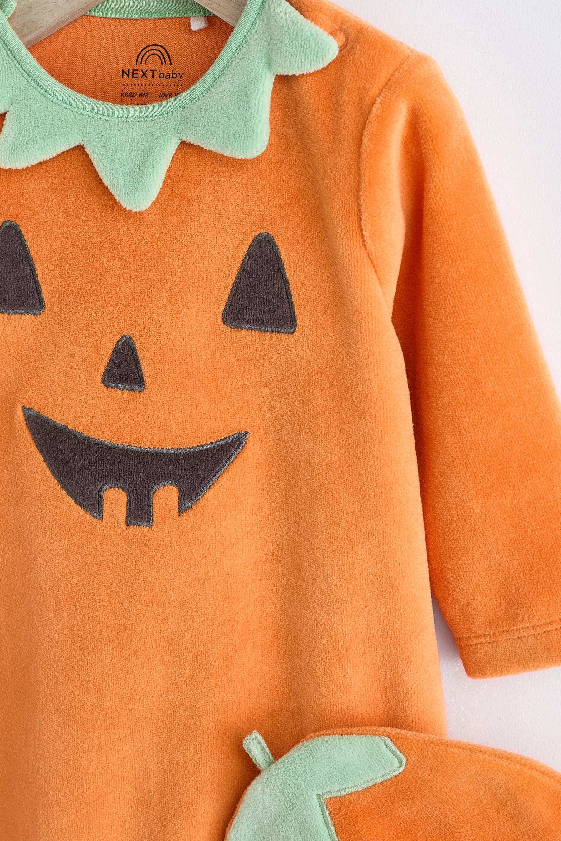 Orange Baby Halloween Velour Sleepsuit and Hat Set (0mths-3yrs)