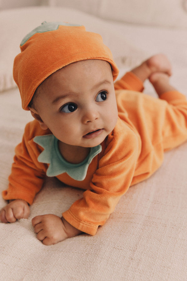 Orange Baby Halloween Velour Pumpkin Sleepsuit and Hat Set (0mths-3yrs)