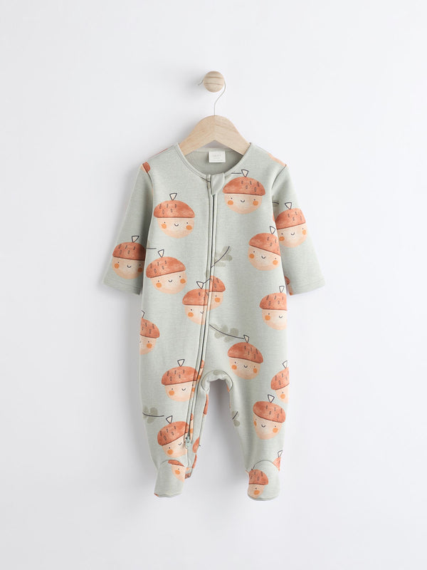 Green Fleeced Lined 2 way Zip Sleepsuit