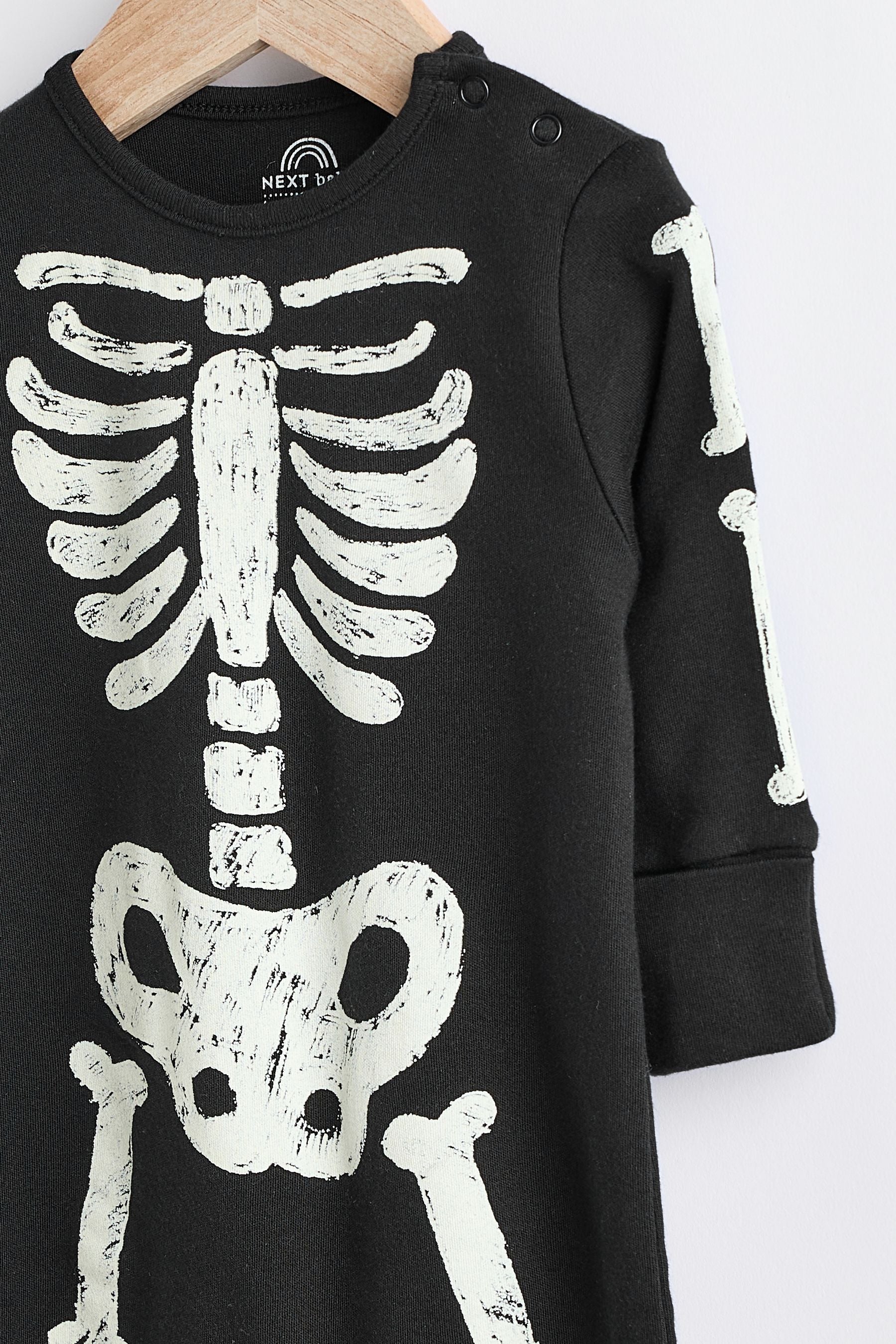 Black Halloween Skeleton 100% Cotton Baby Sleepsuit (0mths-3yrs)