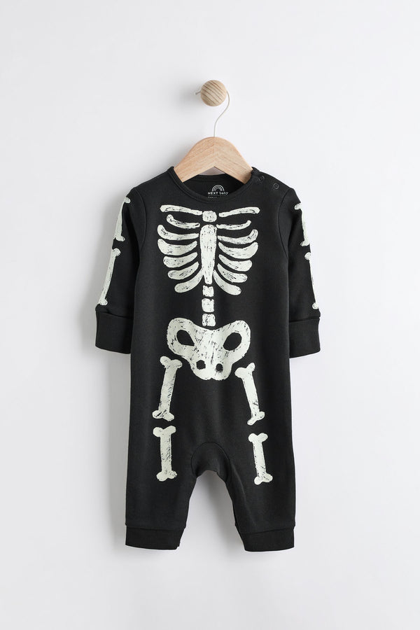 Black Halloween Skeleton 100% Cotton Baby Sleepsuit (0mths-3yrs)