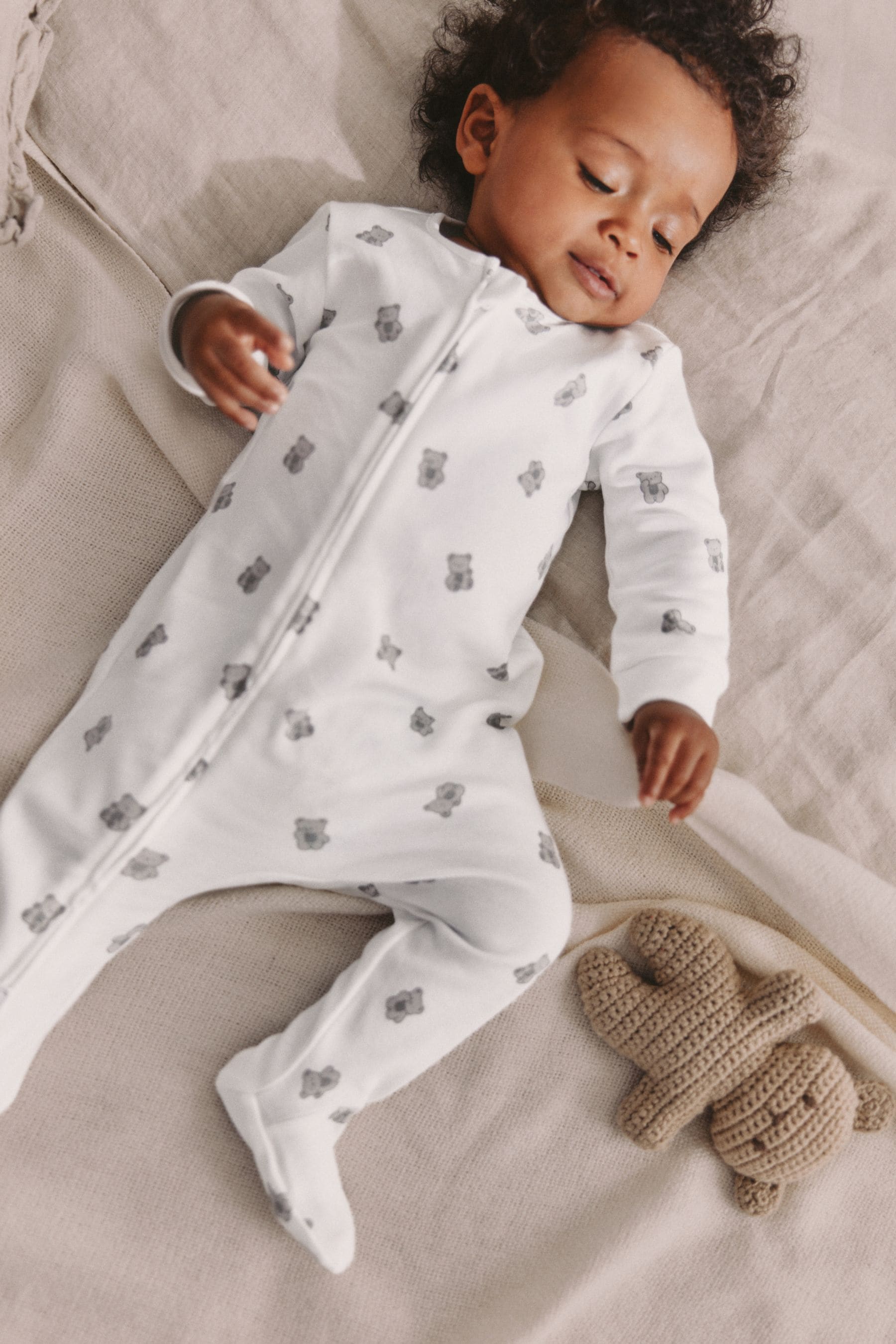 Grey Baby Two Way Zip 100% Cotton Sleepsuits 3 Pack (0-2yrs)