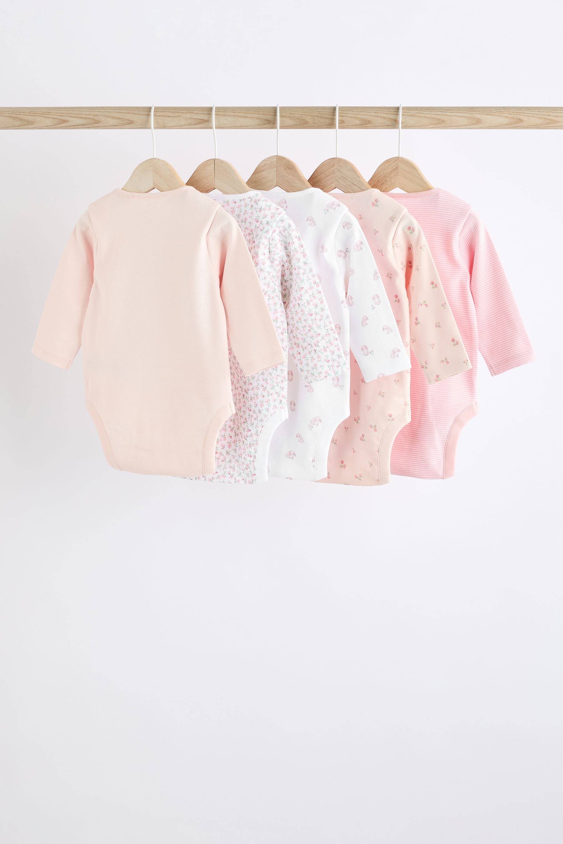 Pink Bunny 5 Pack Baby Long Sleeve Bodysuits