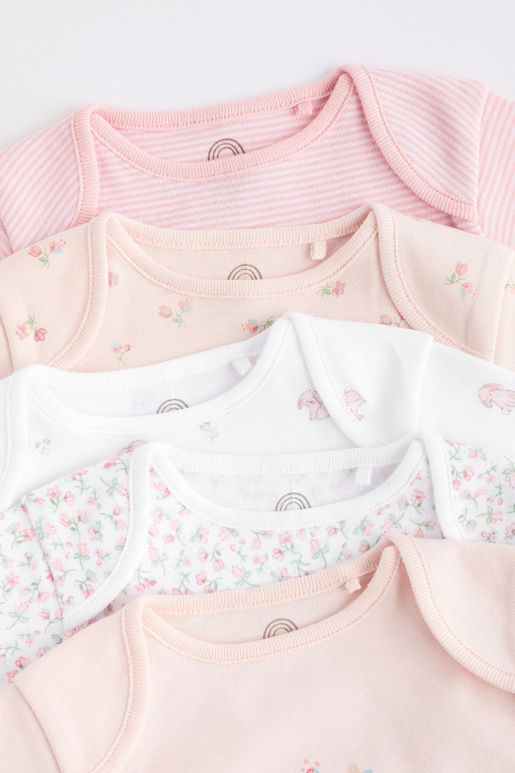 Pink Bunny 5 Pack Baby Long Sleeve Bodysuits