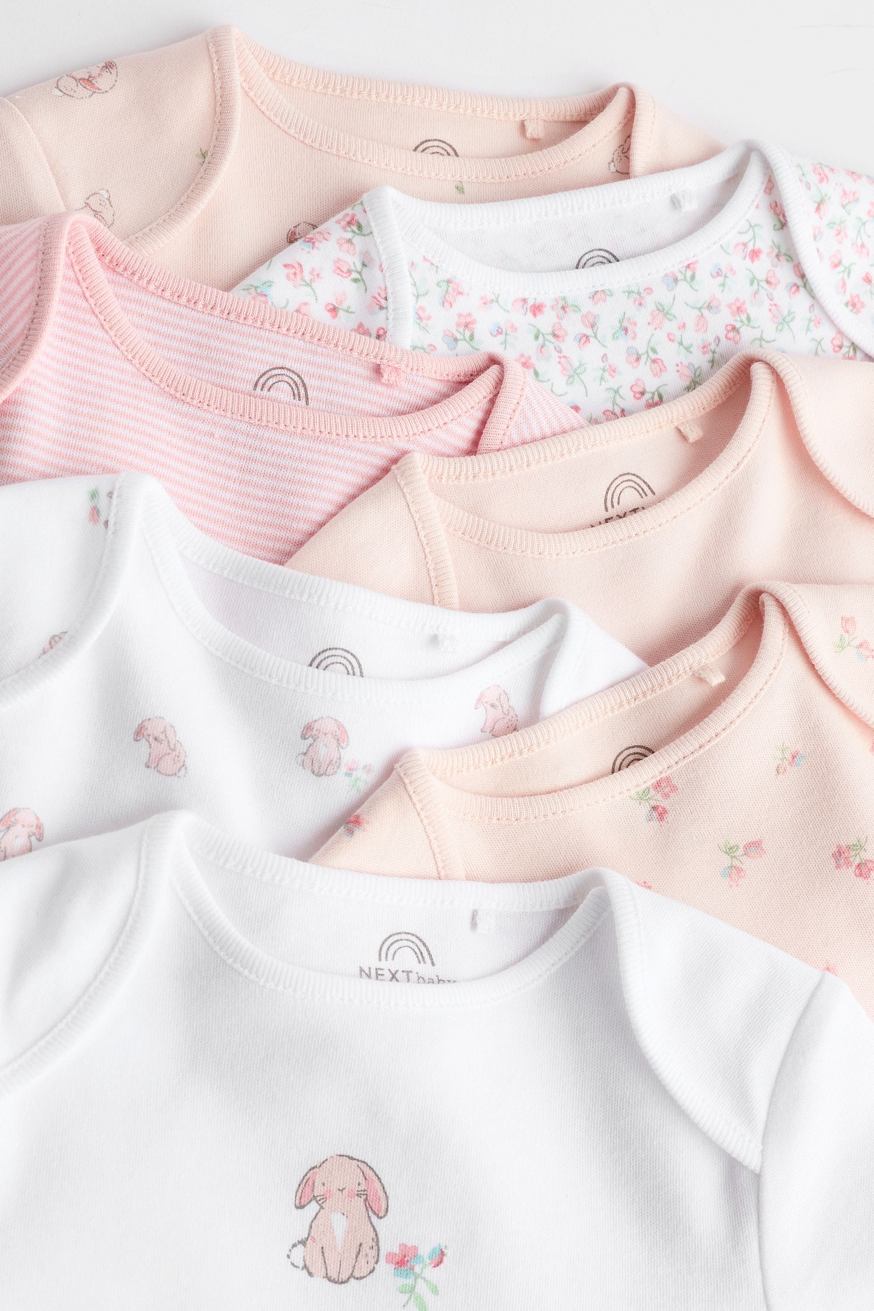 Pink Bunny 7 Pack Baby Long Sleeve Bodysuits