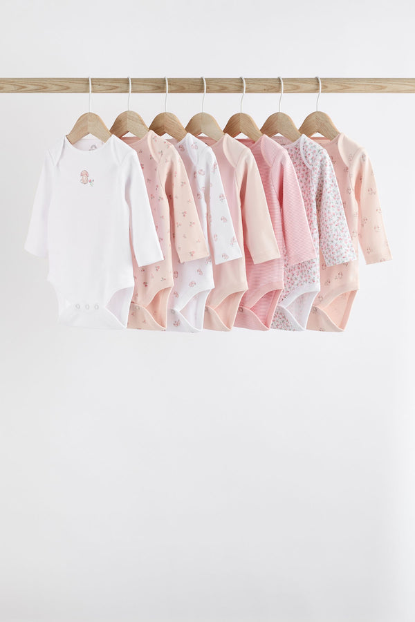 Pink Bunny 7 Pack Baby Long Sleeve Bodysuits