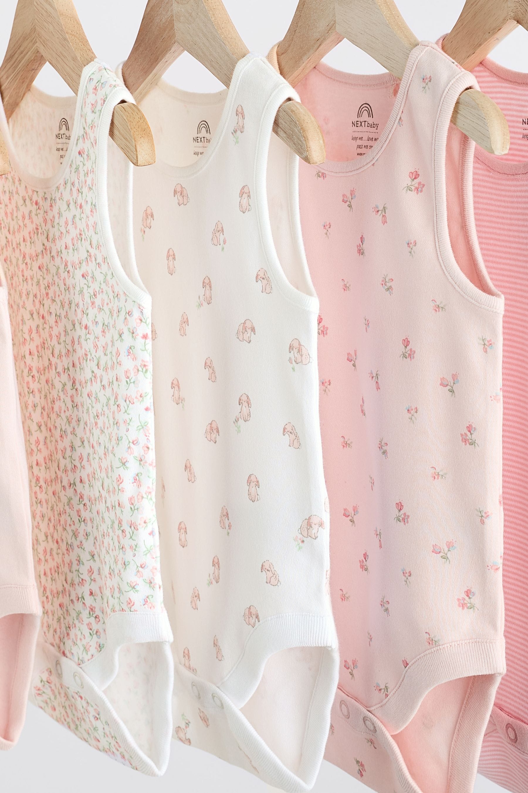 Pink Bunny Baby 100% Cotton Vests 5 Pack