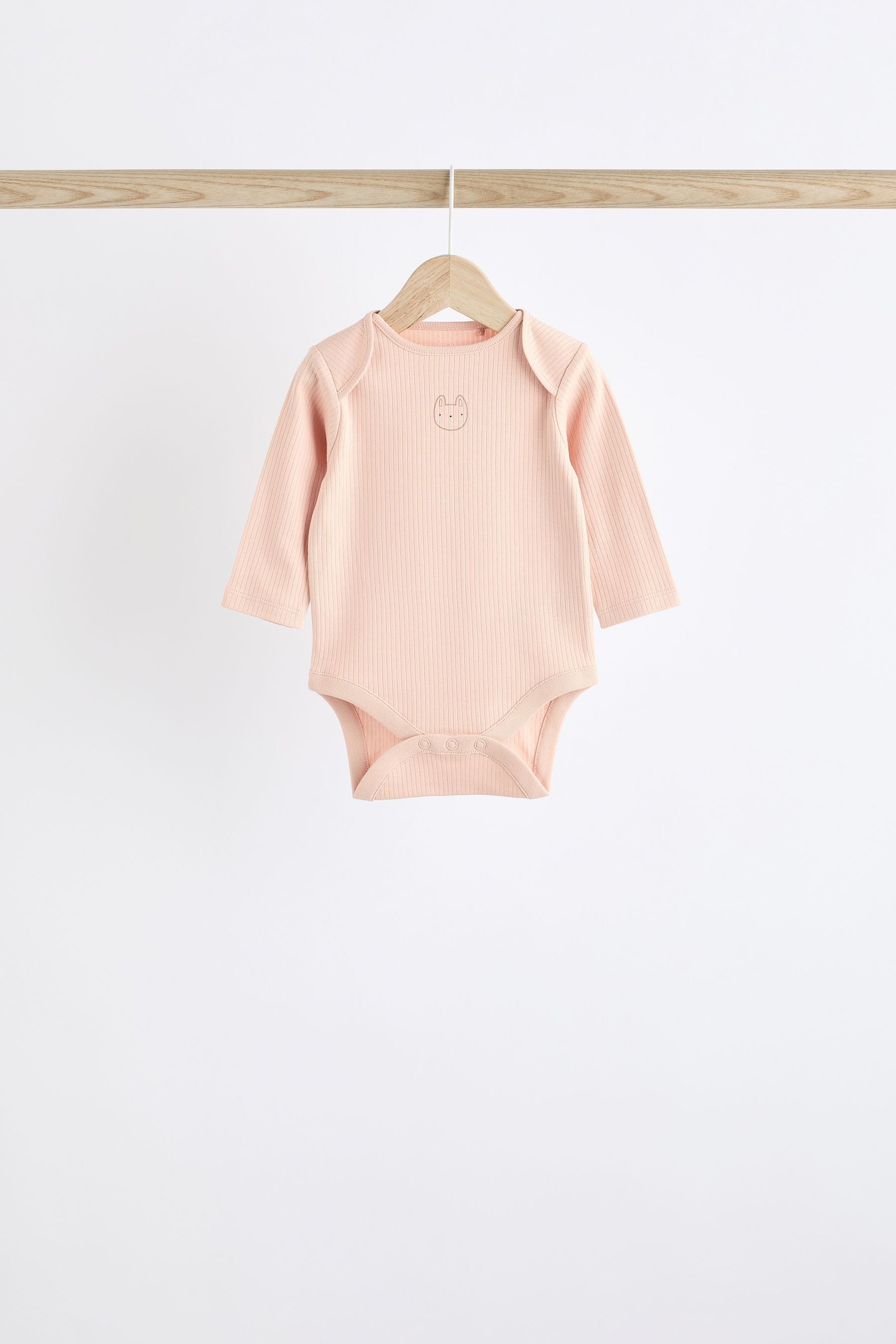 Pink Ribbed 100% Cotton Baby Bodysuits 5 Pack