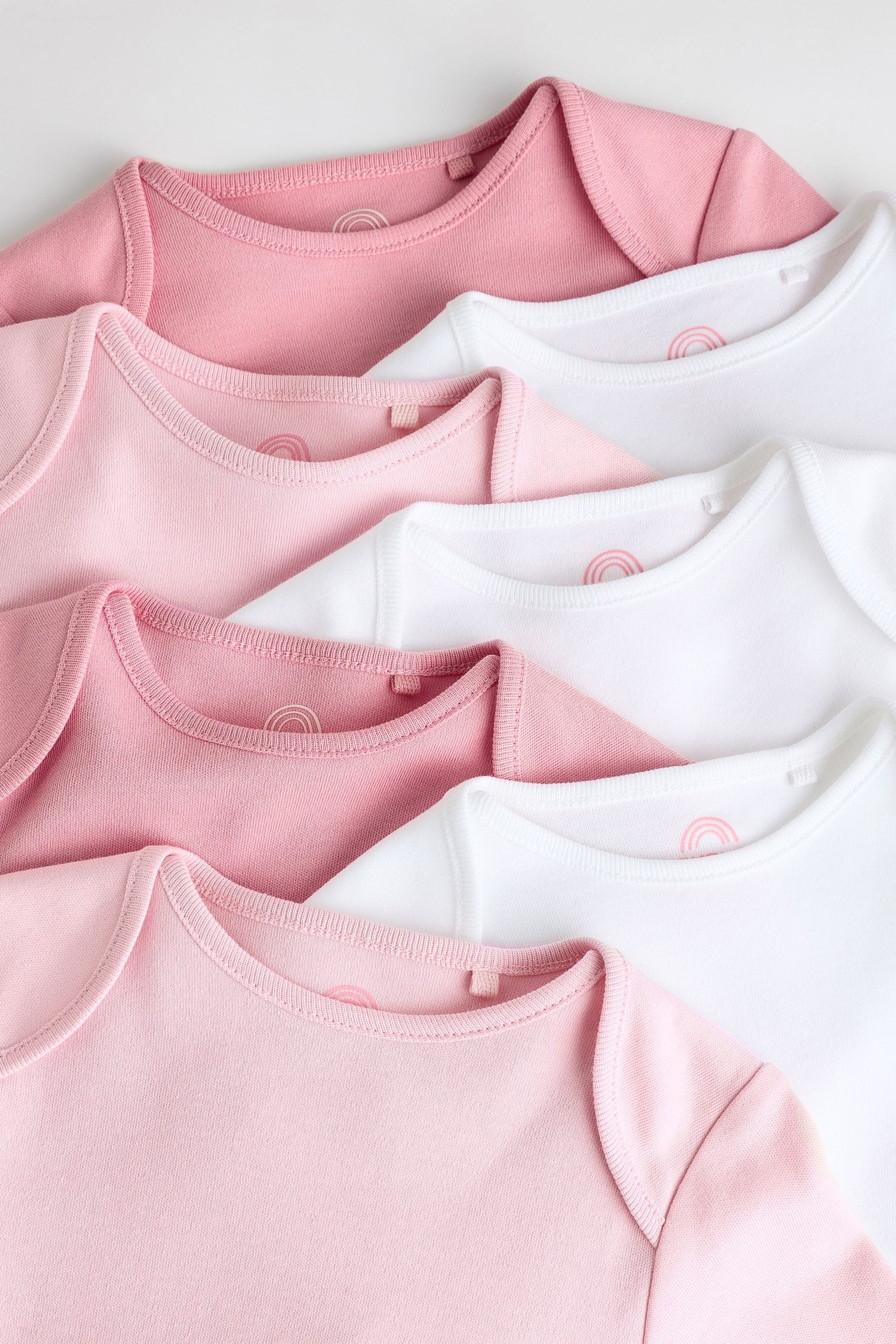 Pink/White 7 Pack Essential Long Sleeve 100% Cotton Baby Bodysuits