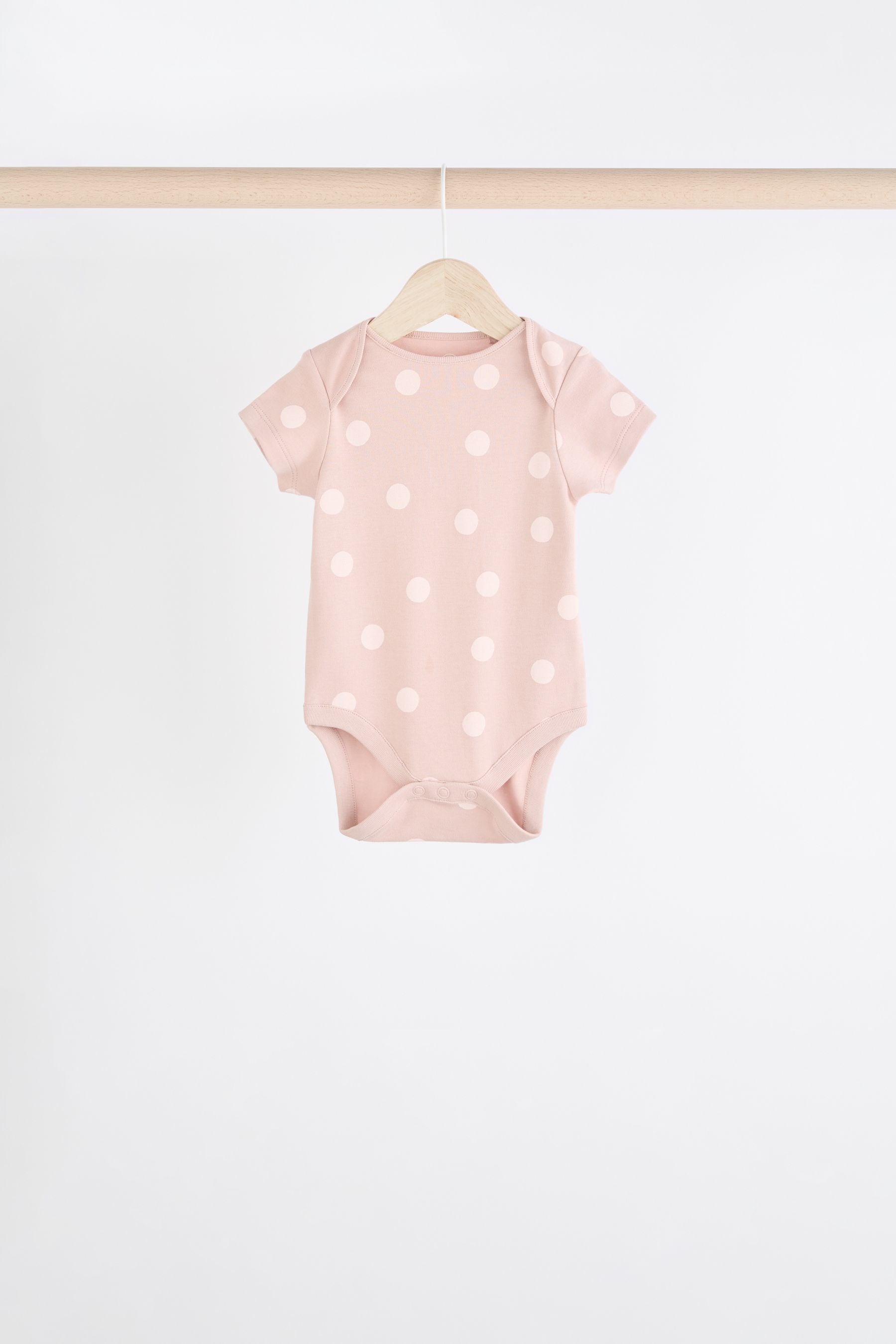 Brown & Pink Baby Short Sleeve 100% Cotton Bodysuits 5 Pack