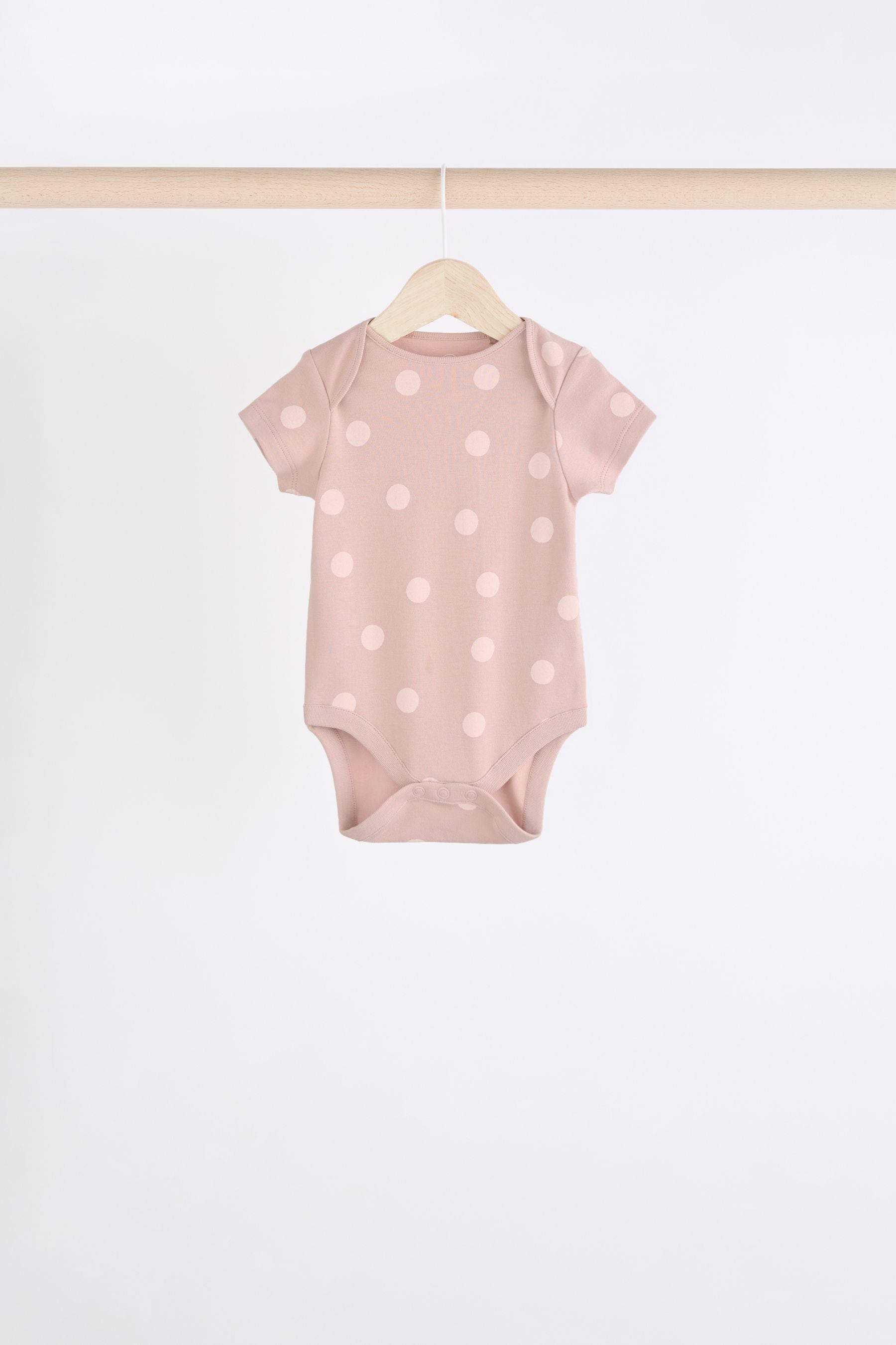 Brown & Pink Baby Short Sleeve 100% Cotton Bodysuits 5 Pack