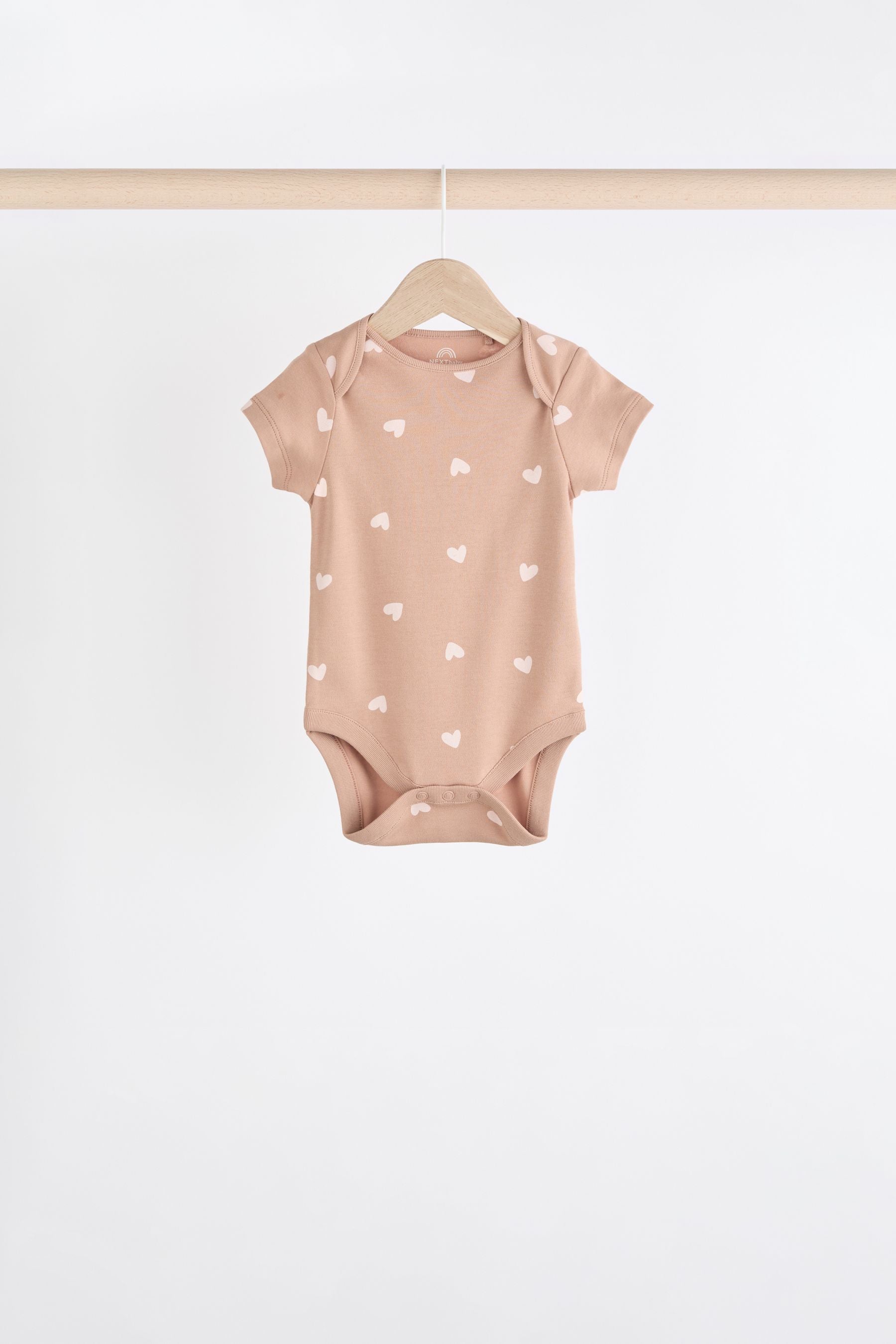 Brown & Pink Baby Short Sleeve 100% Cotton Bodysuits 5 Pack