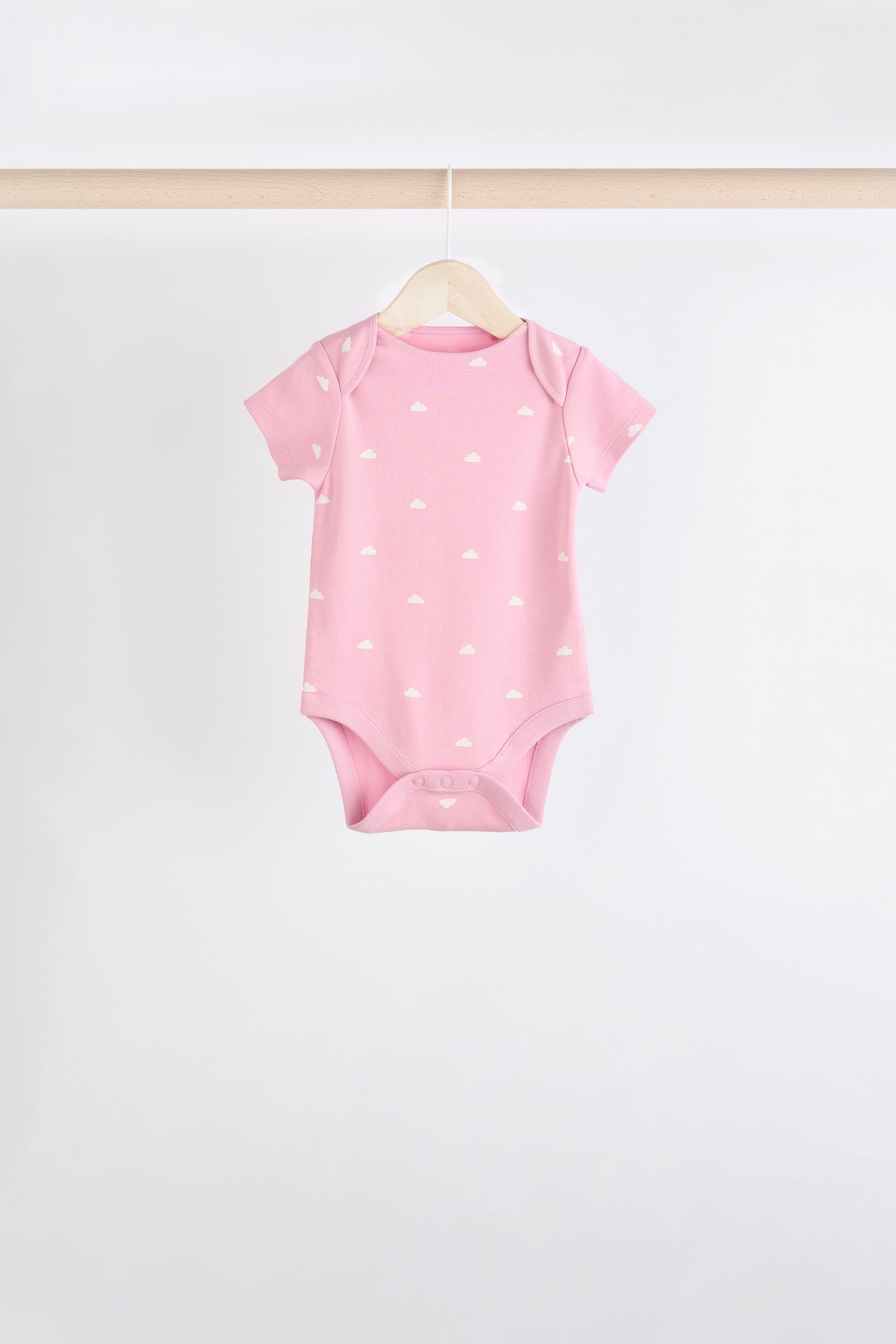 Brown & Pink Baby Short Sleeve 100% Cotton Bodysuits 5 Pack