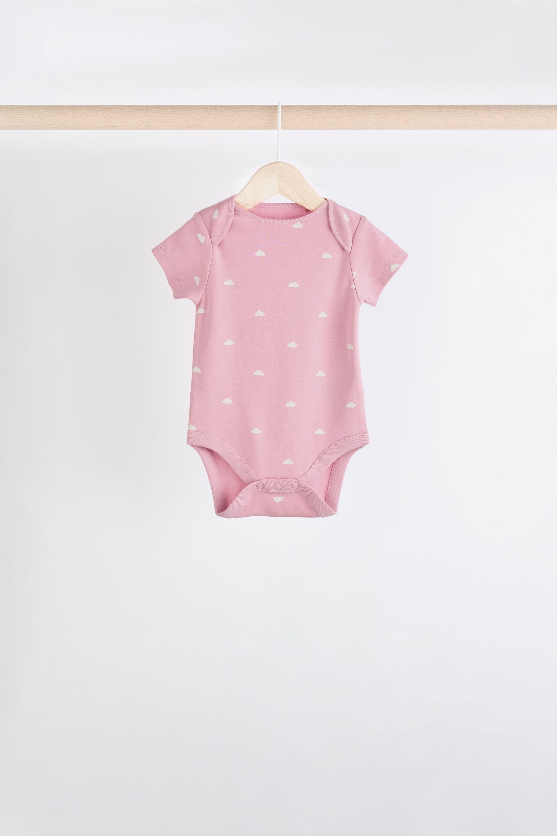 Brown & Pink Baby Short Sleeve 100% Cotton Bodysuits 5 Pack