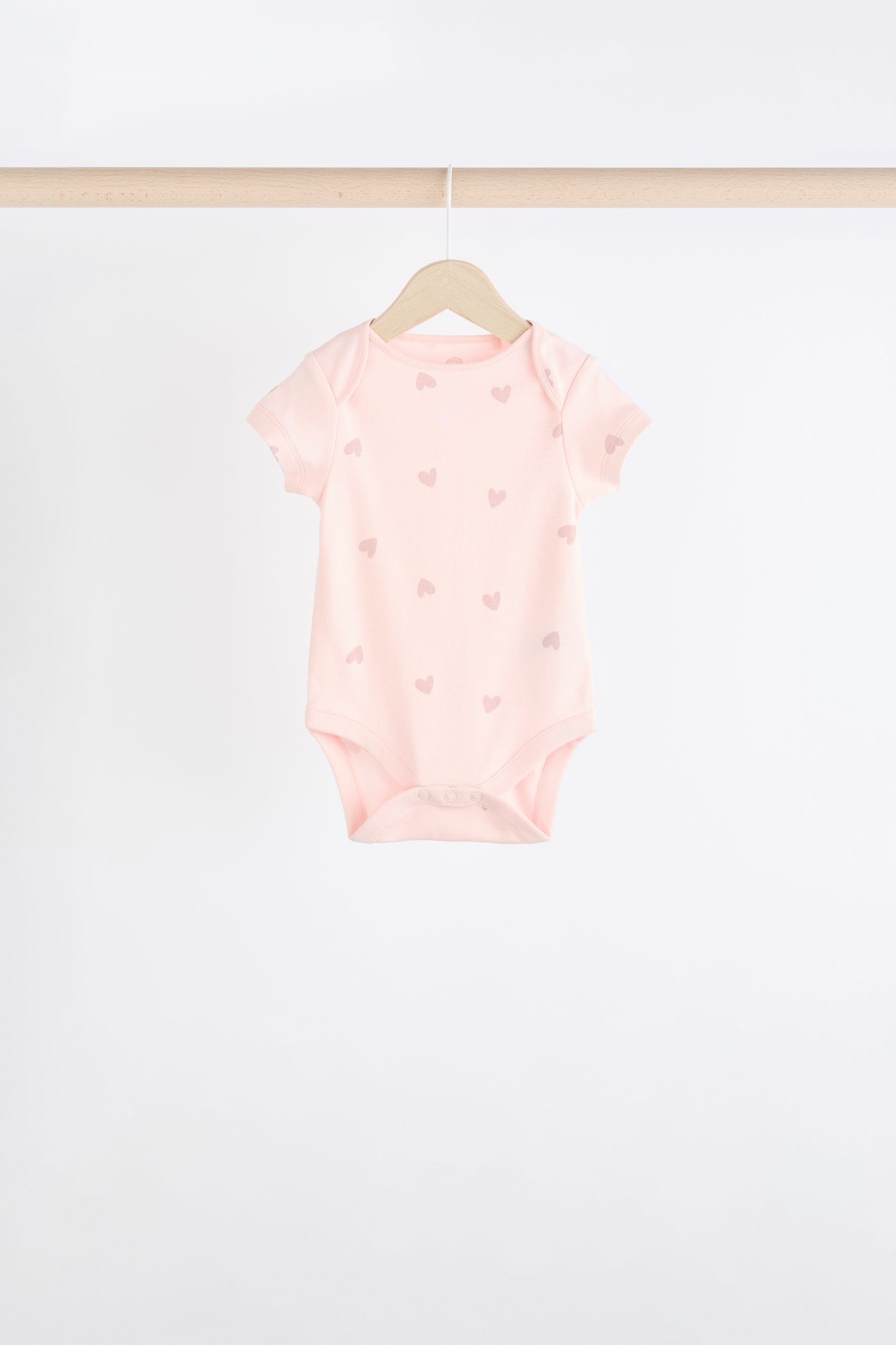 Brown & Pink Baby Short Sleeve 100% Cotton Bodysuits 5 Pack