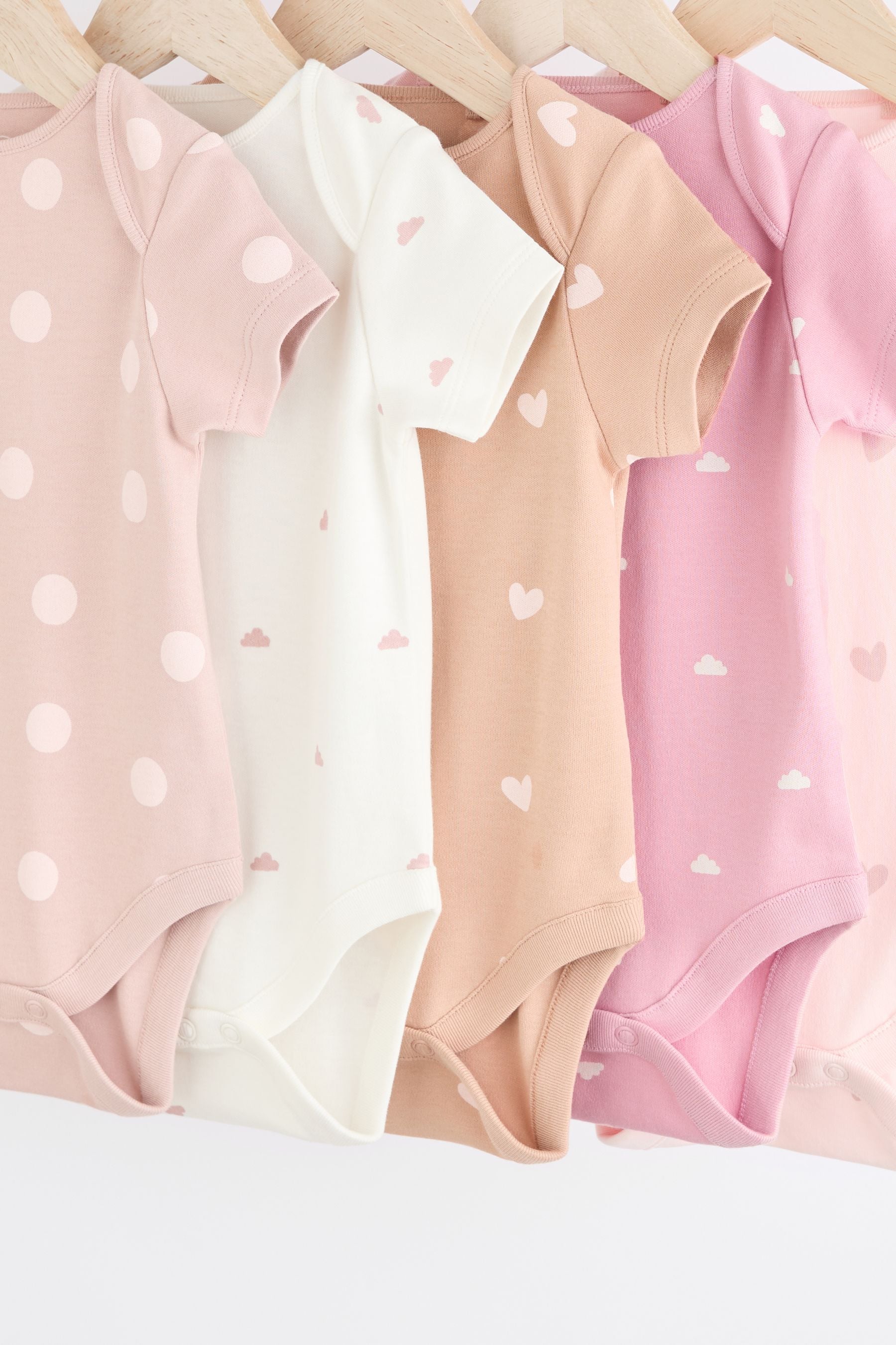 Brown & Pink Baby Short Sleeve 100% Cotton Bodysuits 5 Pack