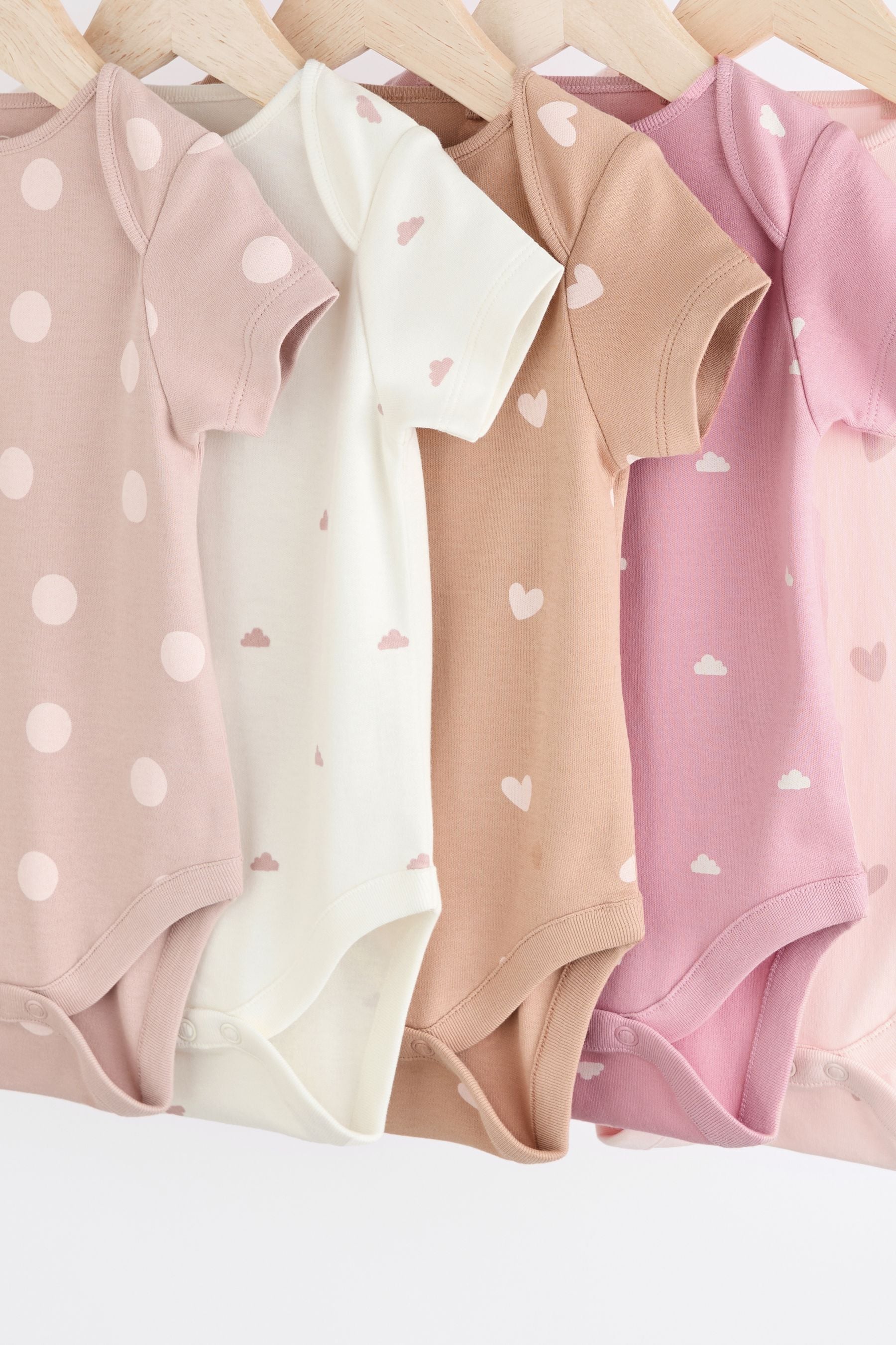 Brown & Pink Baby Short Sleeve 100% Cotton Bodysuits 5 Pack