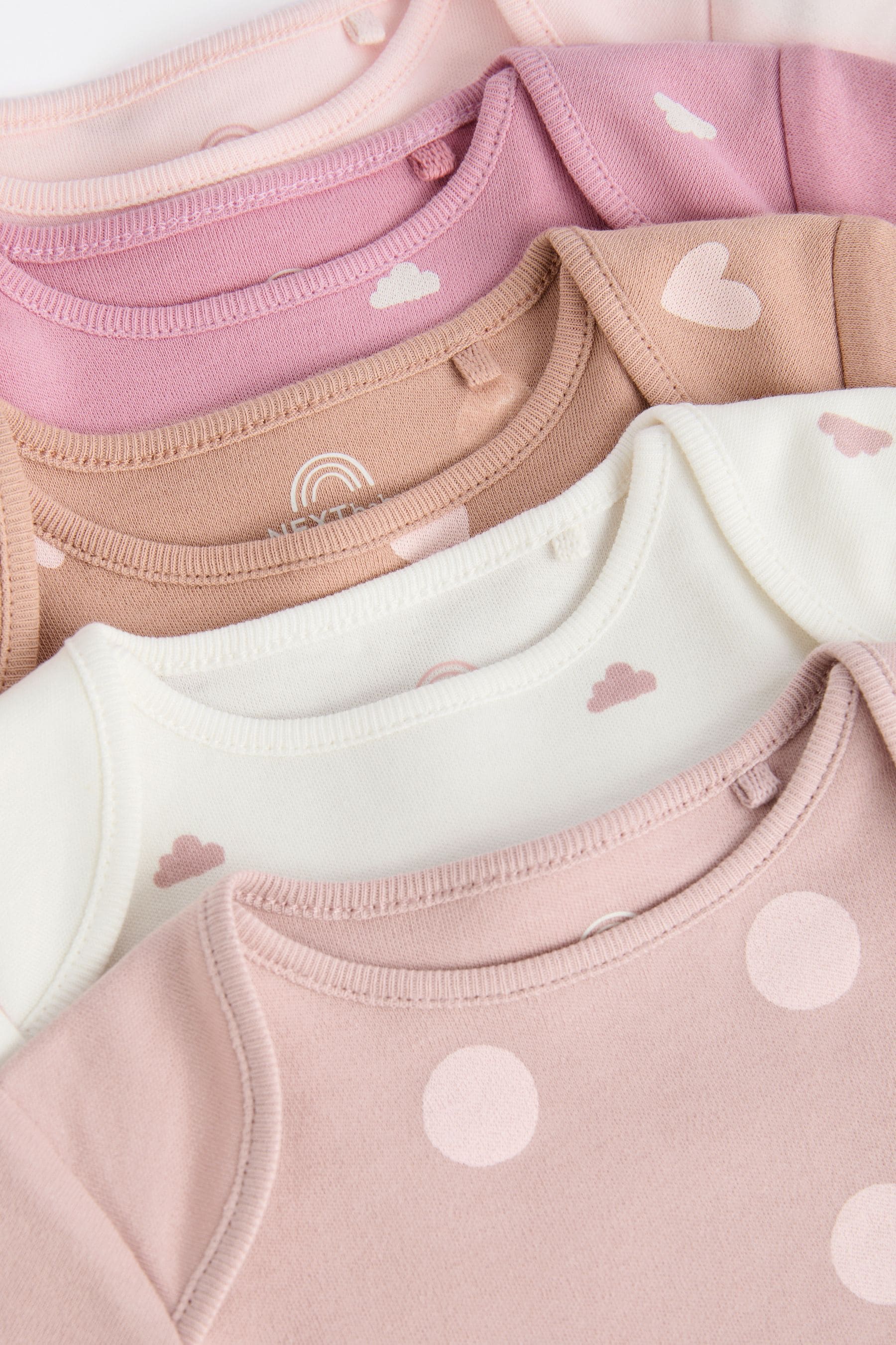 Brown & Pink Baby Short Sleeve 100% Cotton Bodysuits 5 Pack