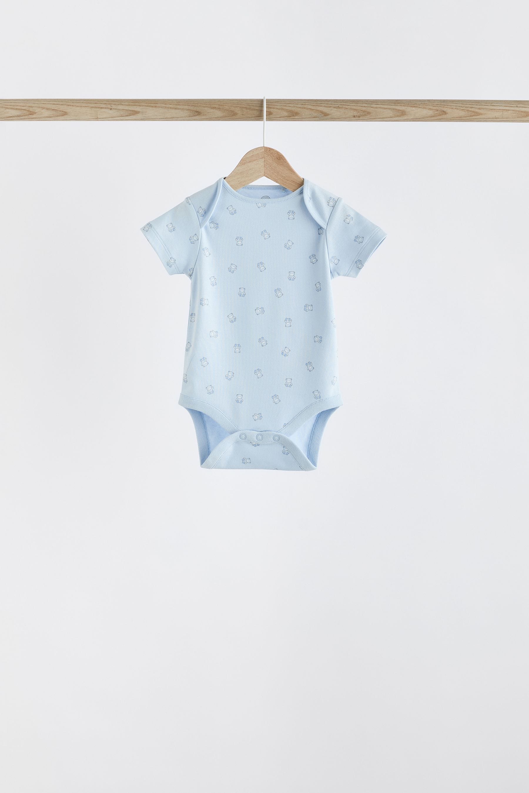 Blue 5 Pack Bear Short Sleeve Baby Bodysuits