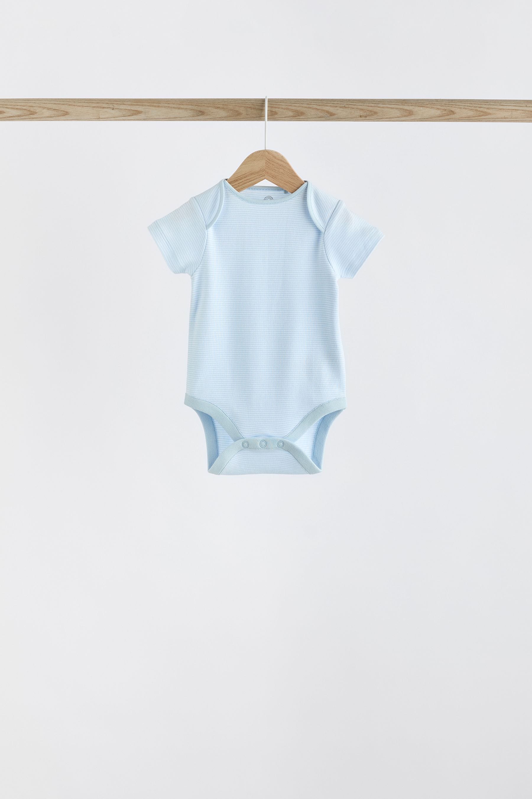 Blue 5 Pack Bear Short Sleeve Baby Bodysuits