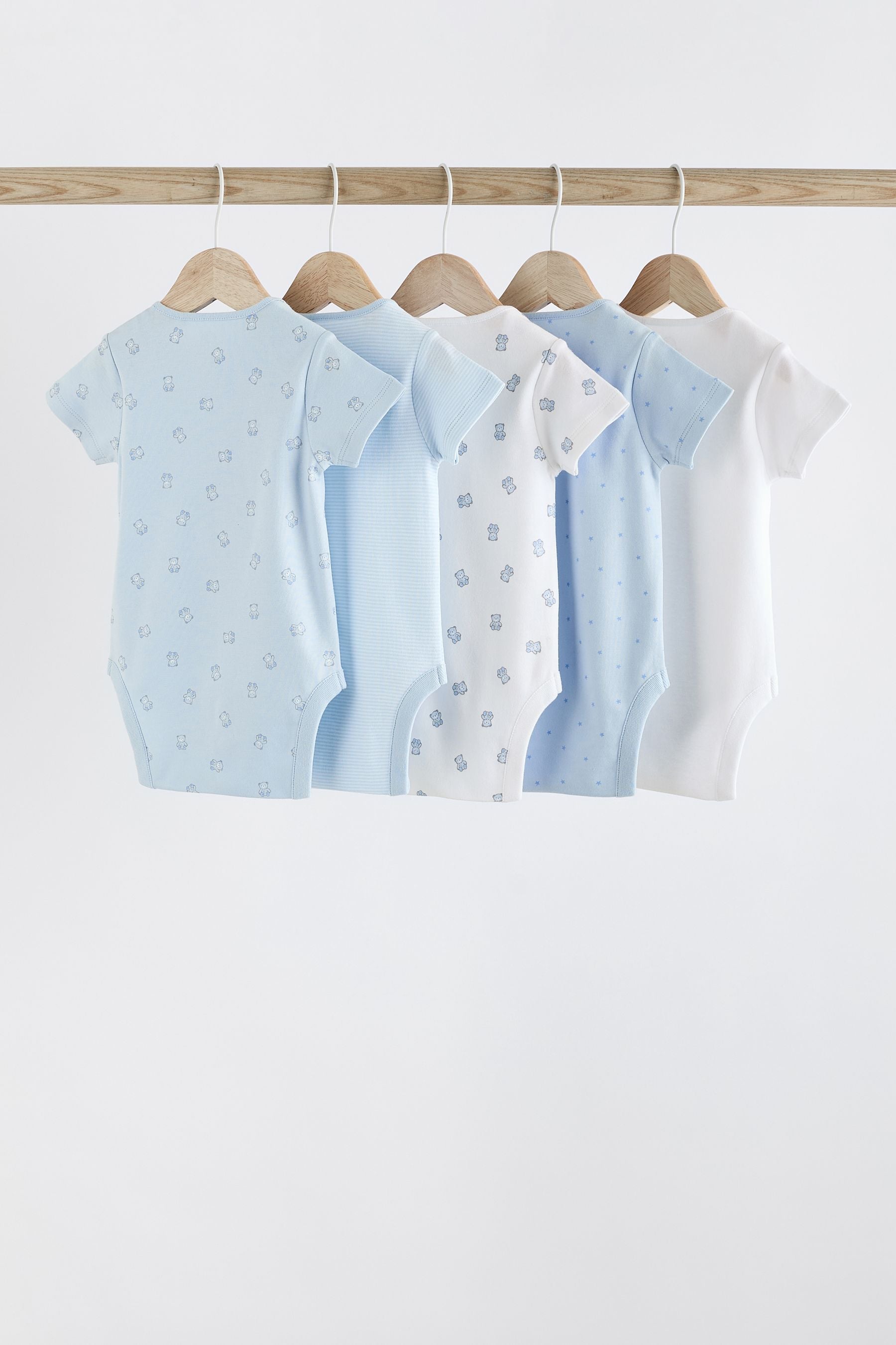 Blue 5 Pack Bear Short Sleeve Baby Bodysuits