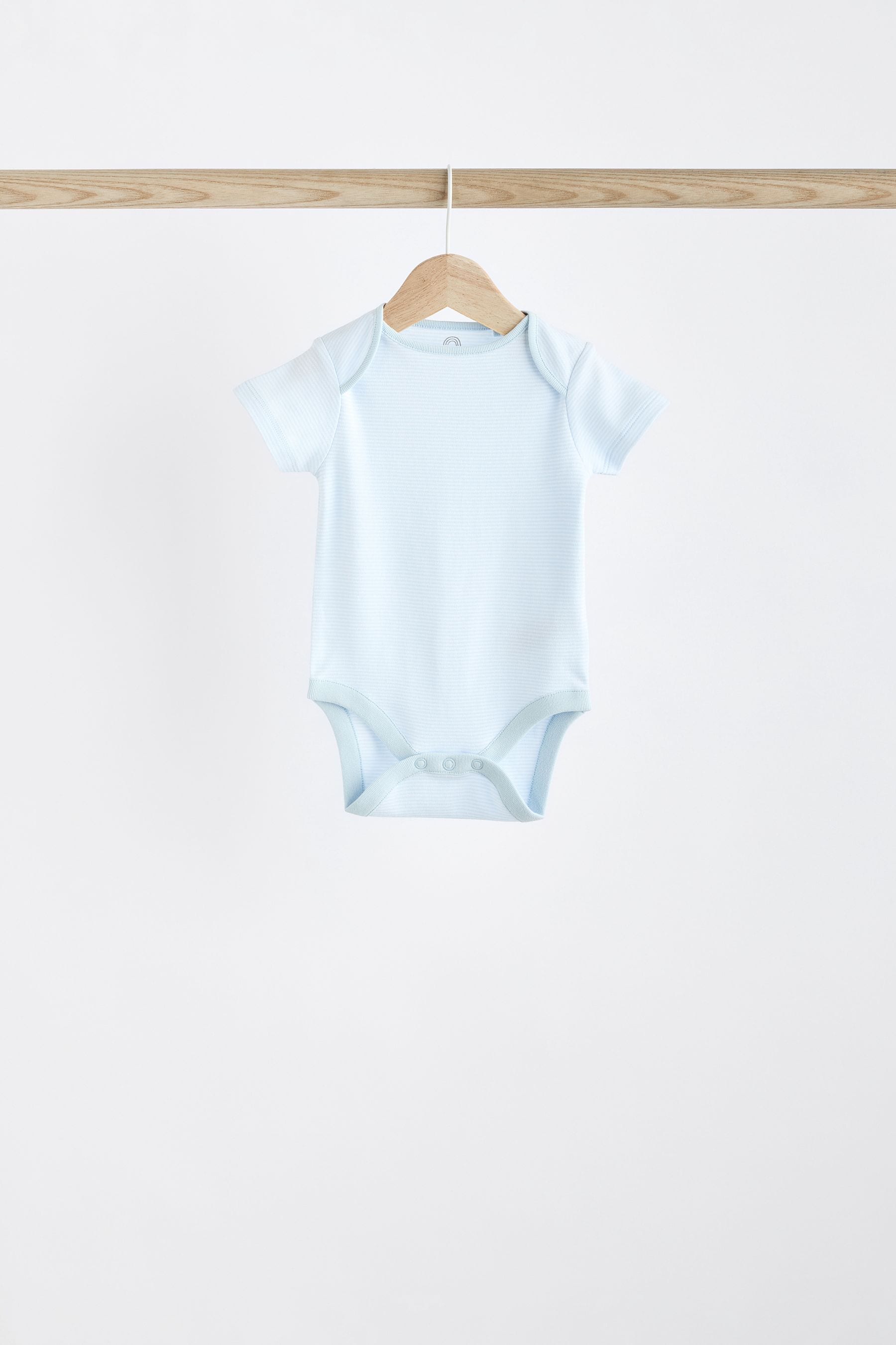 Blue 7 Pack Bear Short Sleeve Baby Bodysuits