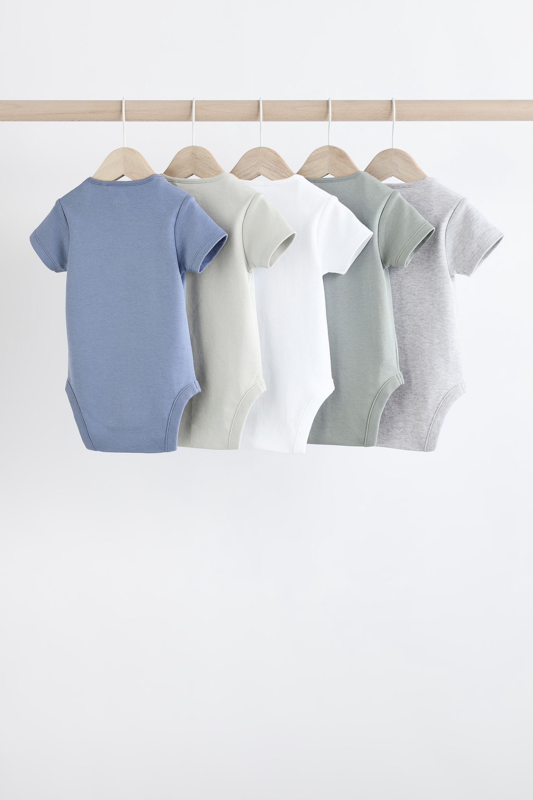 Grey/White Short Sleeve 100% Cotton Bodysuits 5 Pack