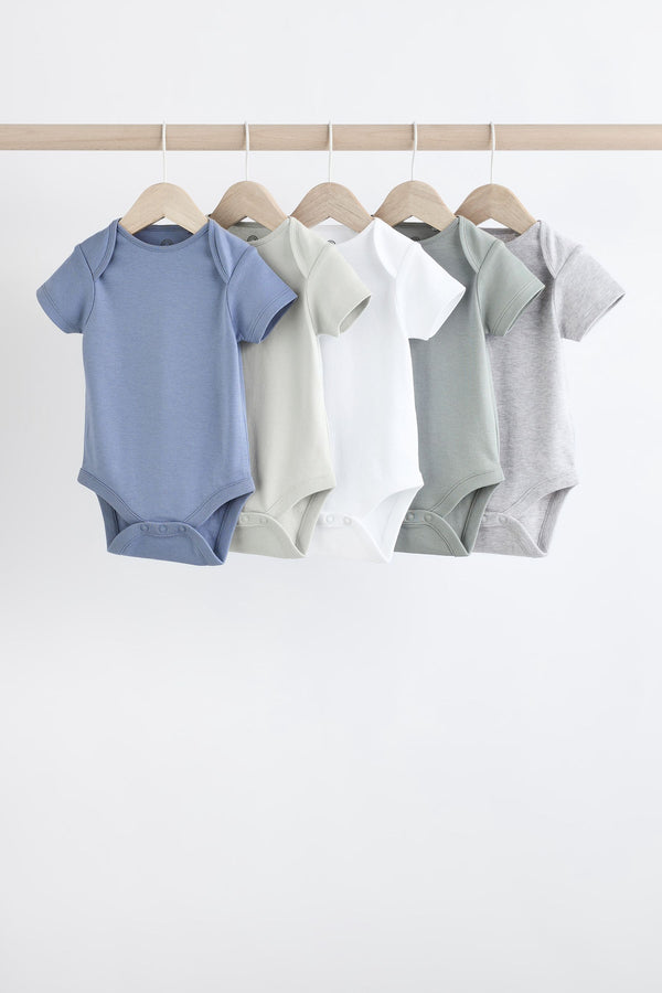 Grey/White Short Sleeve 100% Cotton Bodysuits 5 Pack