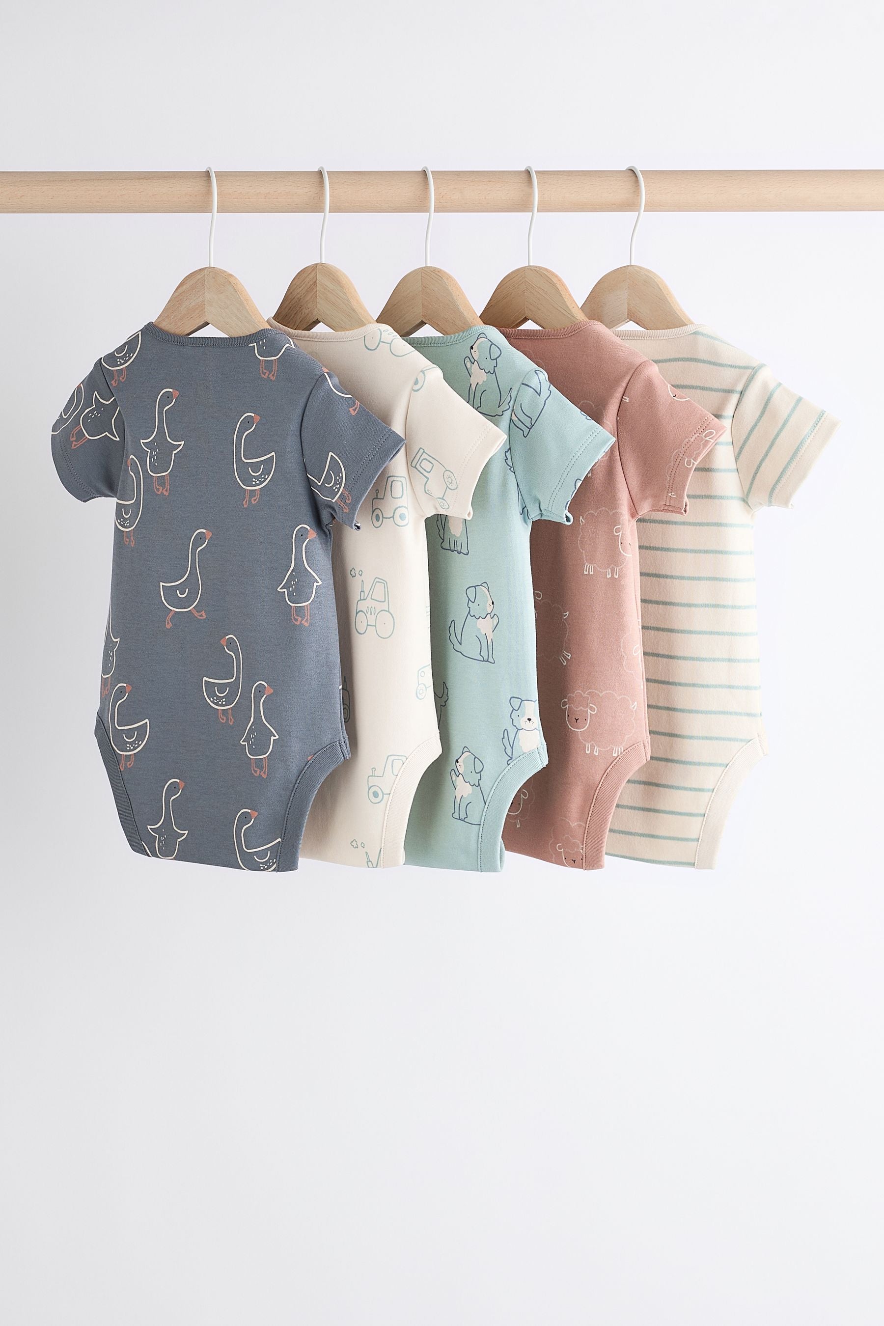 Farm Character Baby 100% Cotton Short Sleeved Bodysuits 5 Pack