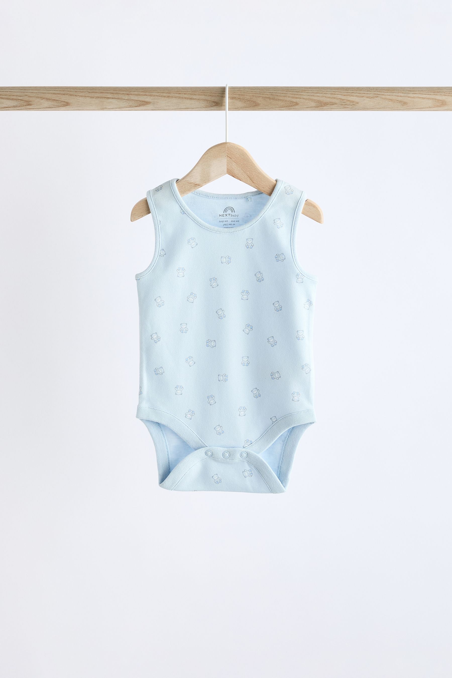 Blue Bear Print Baby 100% Cotton Vests 5 Pack