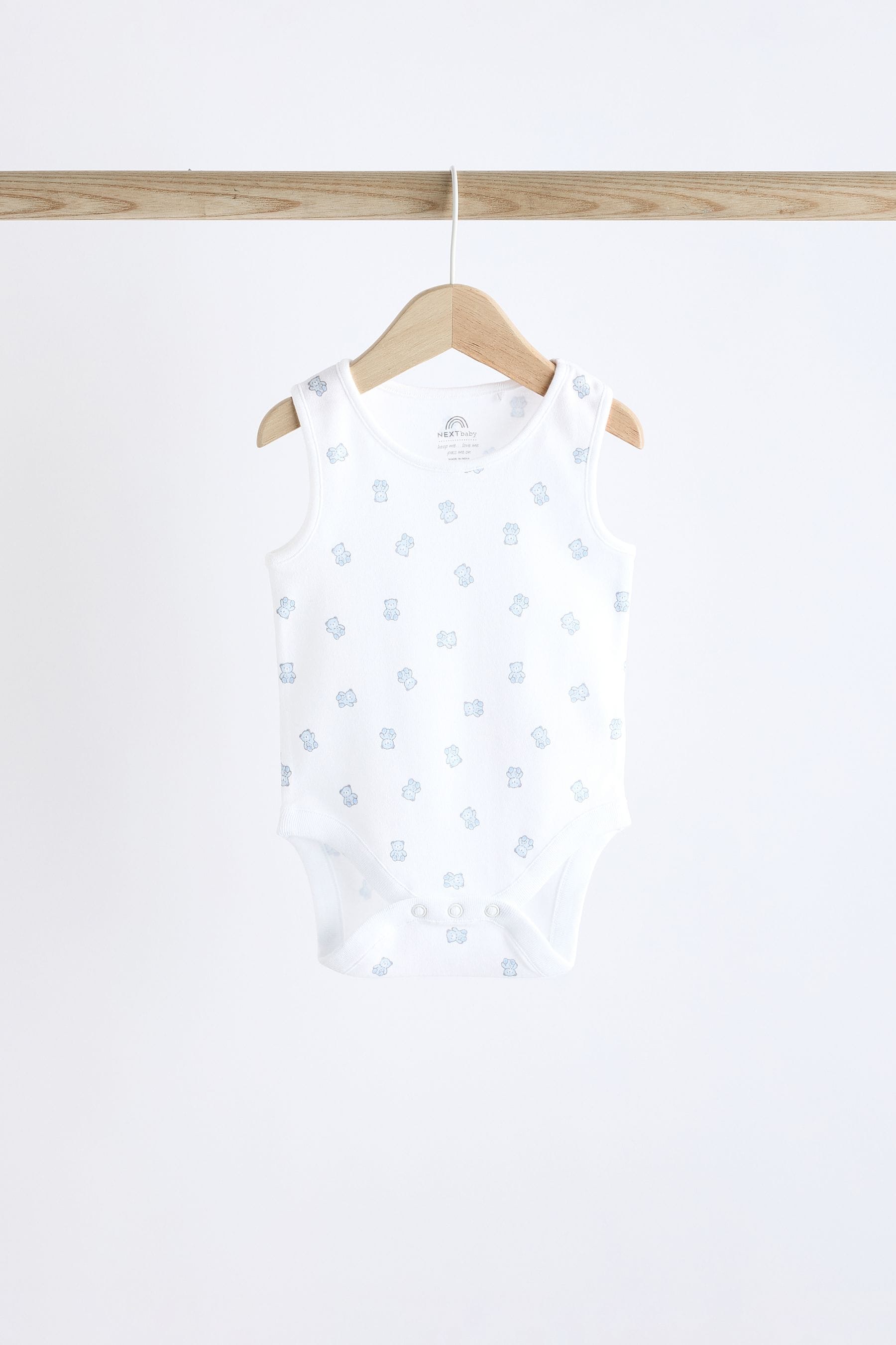 Blue Bear Print Baby 100% Cotton Vests 5 Pack