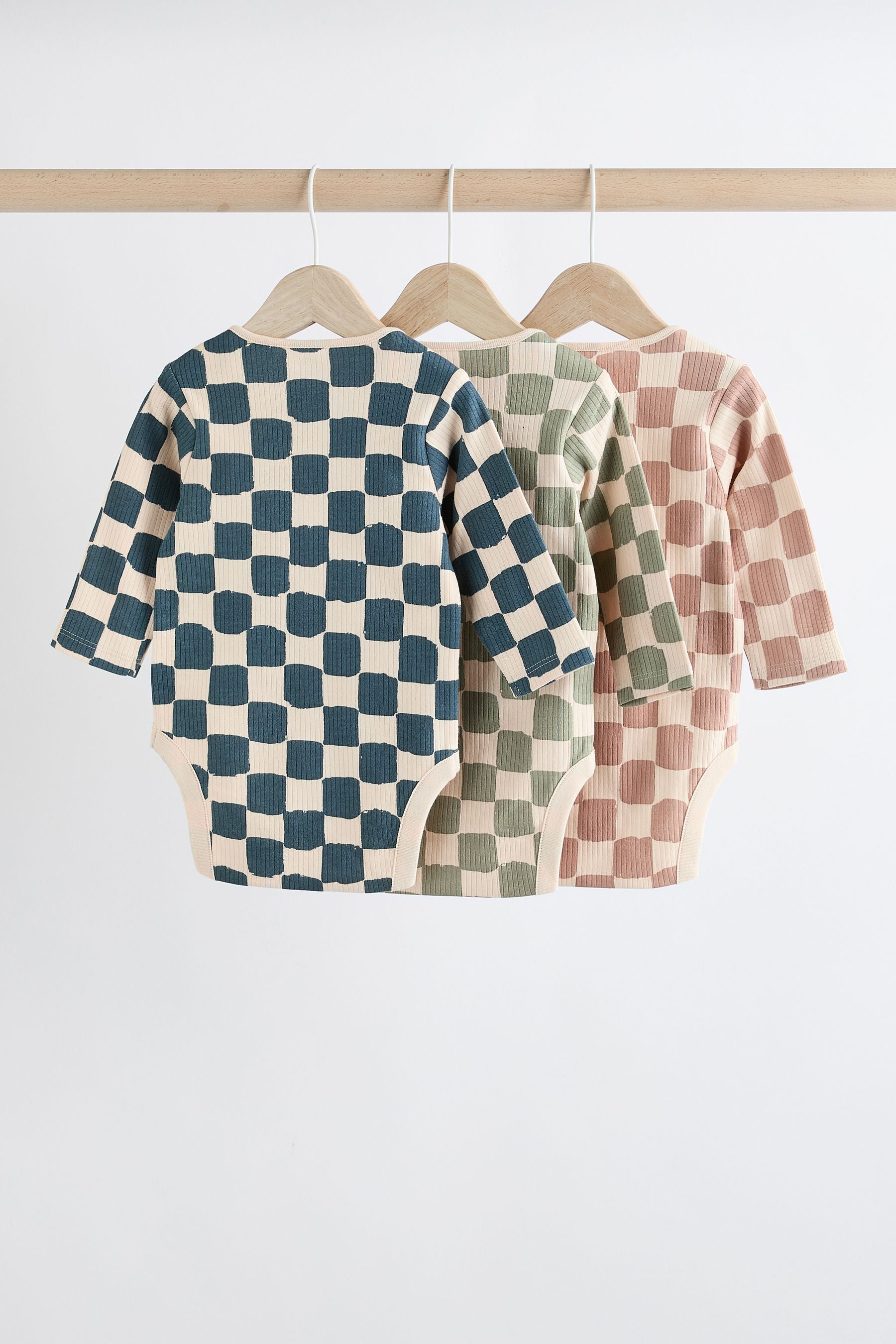 Mineral Checkerboard Baby Long Sleeve Bodysuits 3 Pack