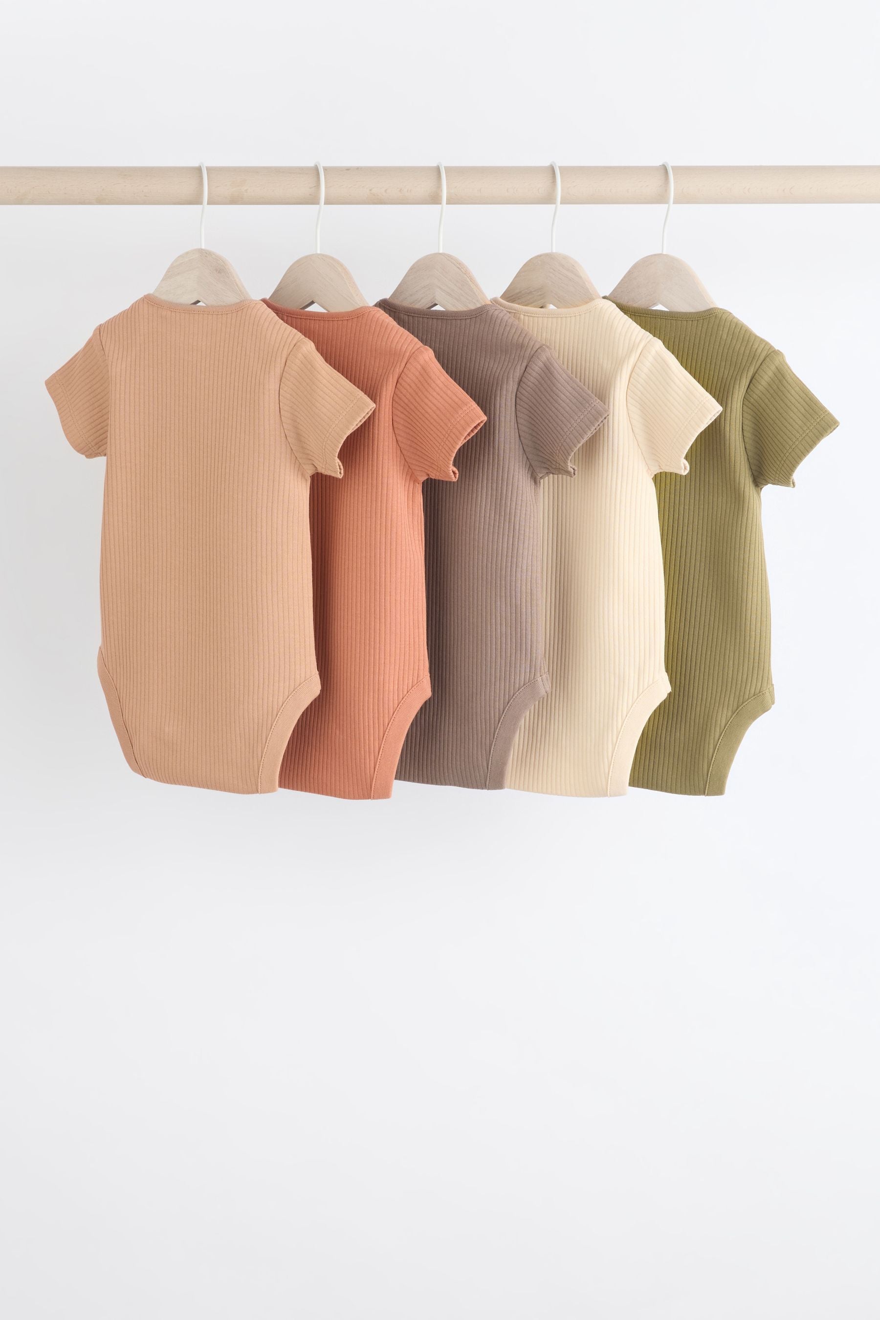 Muted Browns Short Sleeve 100% Cotton Bodysuits 5 Pack