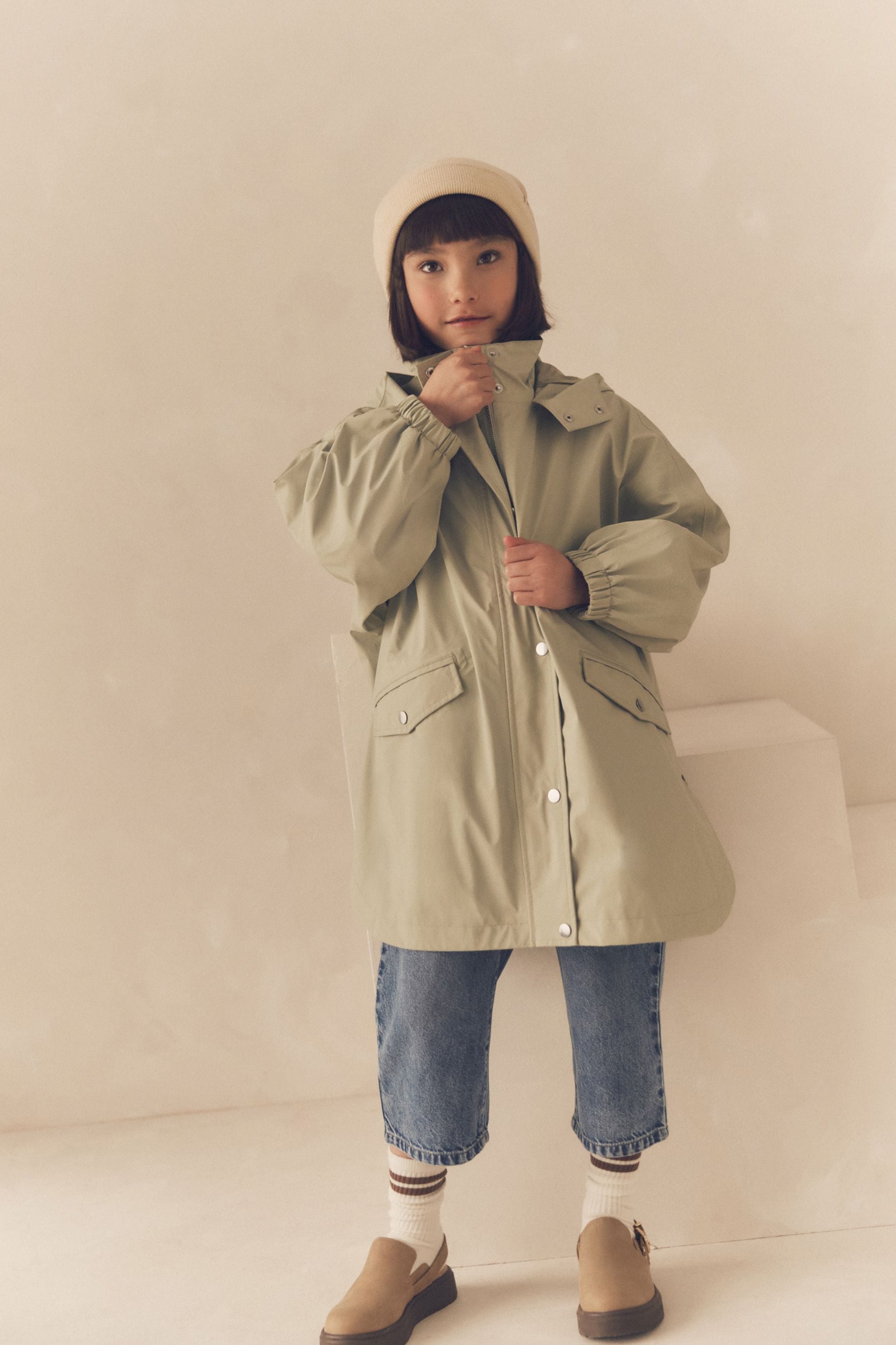 Sage Green Waterproof Oversized Rubber Coat (3-16yrs)