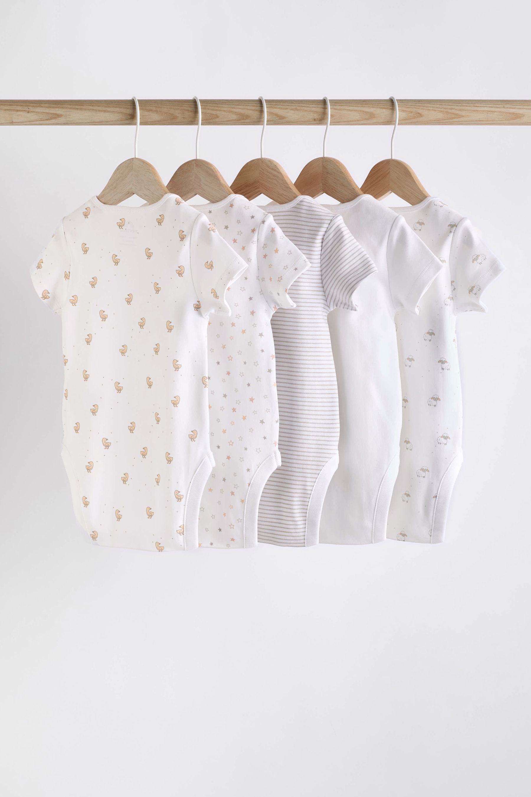 White 5 Pack Baby Short Sleeve 100% Cotton Bodysuits