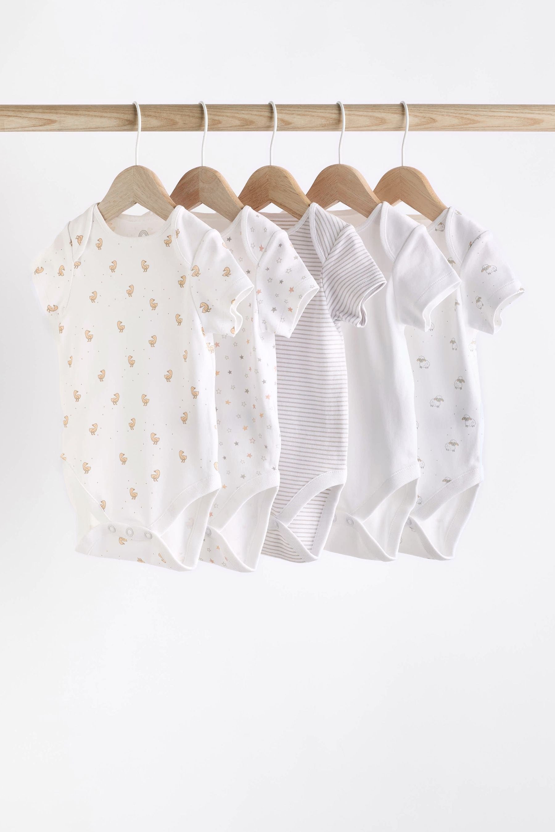 White 5 Pack Baby Short Sleeve 100% Cotton Bodysuits