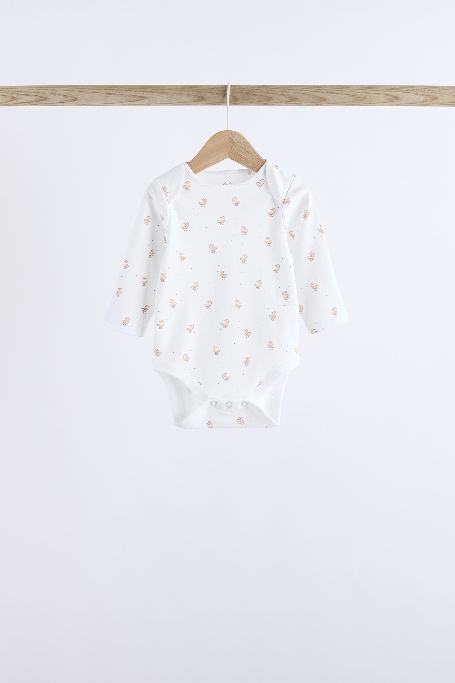 White Delicate Animal Print 5 Pack Long Sleeve 100% Cotton Baby Bodysuits