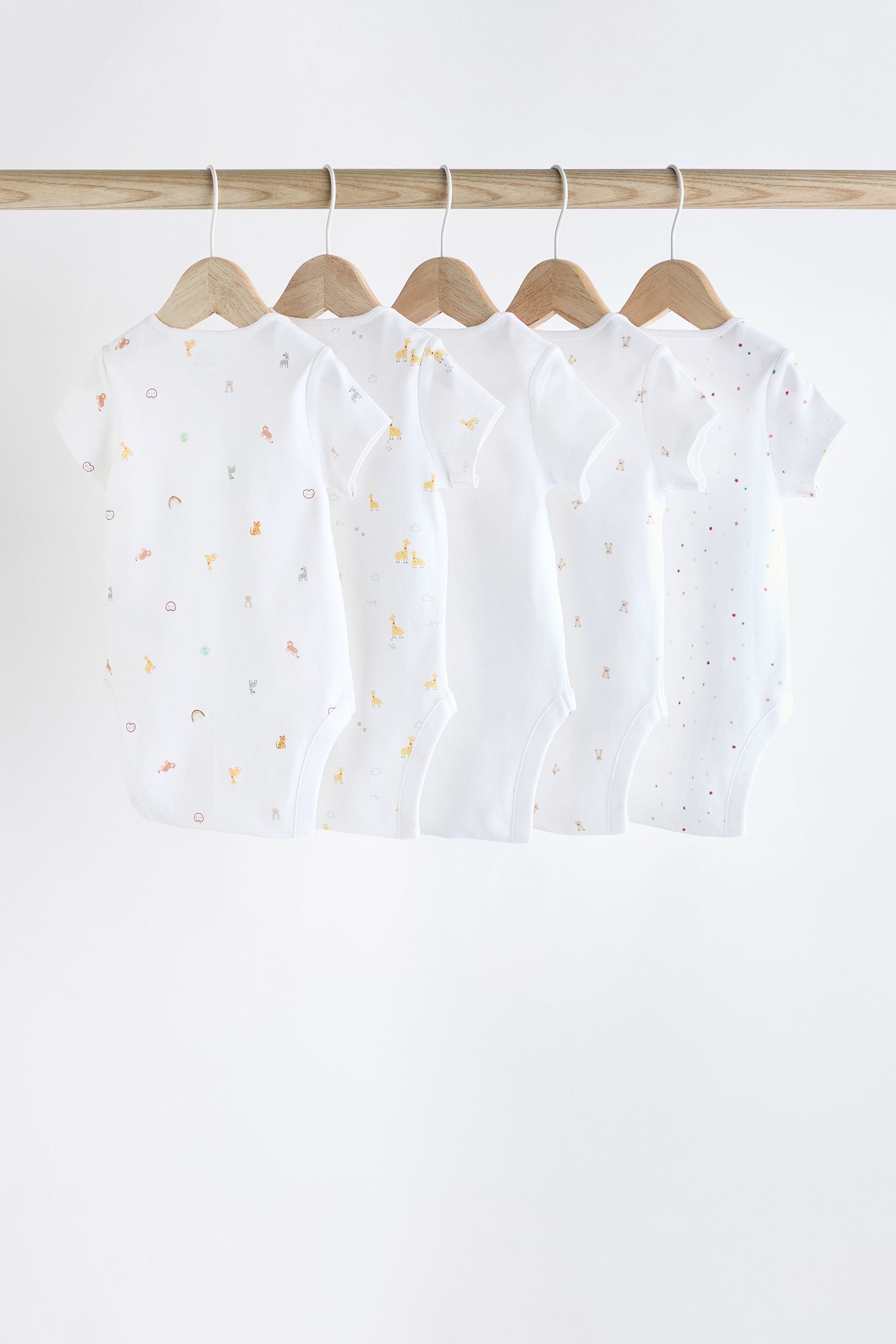 White 5 Pack Short Sleeve 100% Cotton Baby Bodysuits