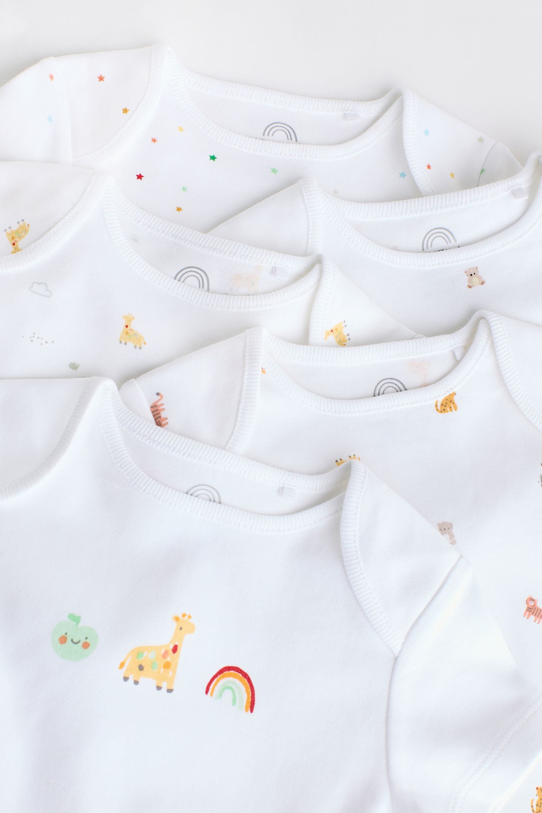 White 5 Pack Short Sleeve 100% Cotton Baby Bodysuits