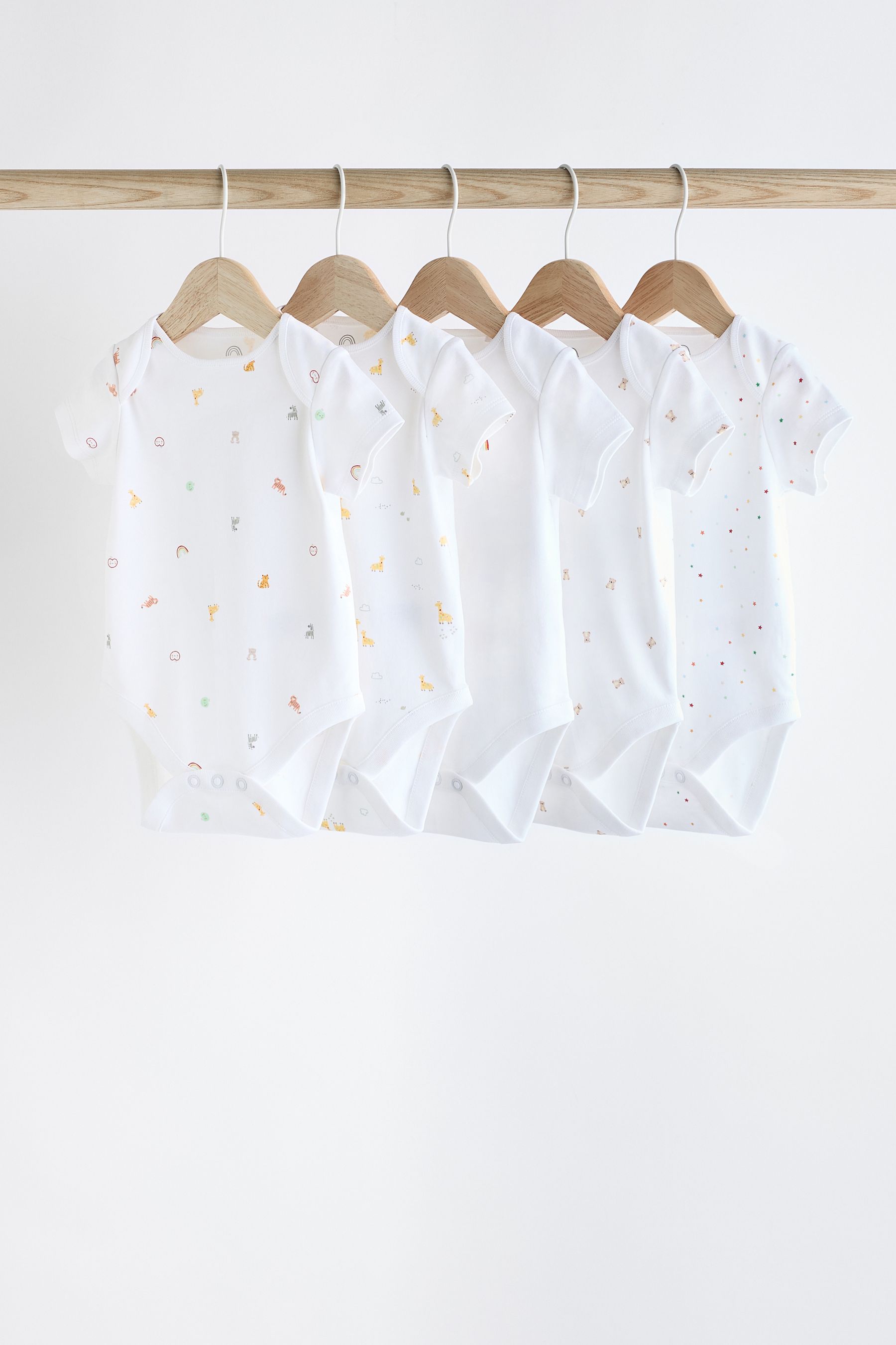 White 5 Pack Short Sleeve 100% Cotton Baby Bodysuits