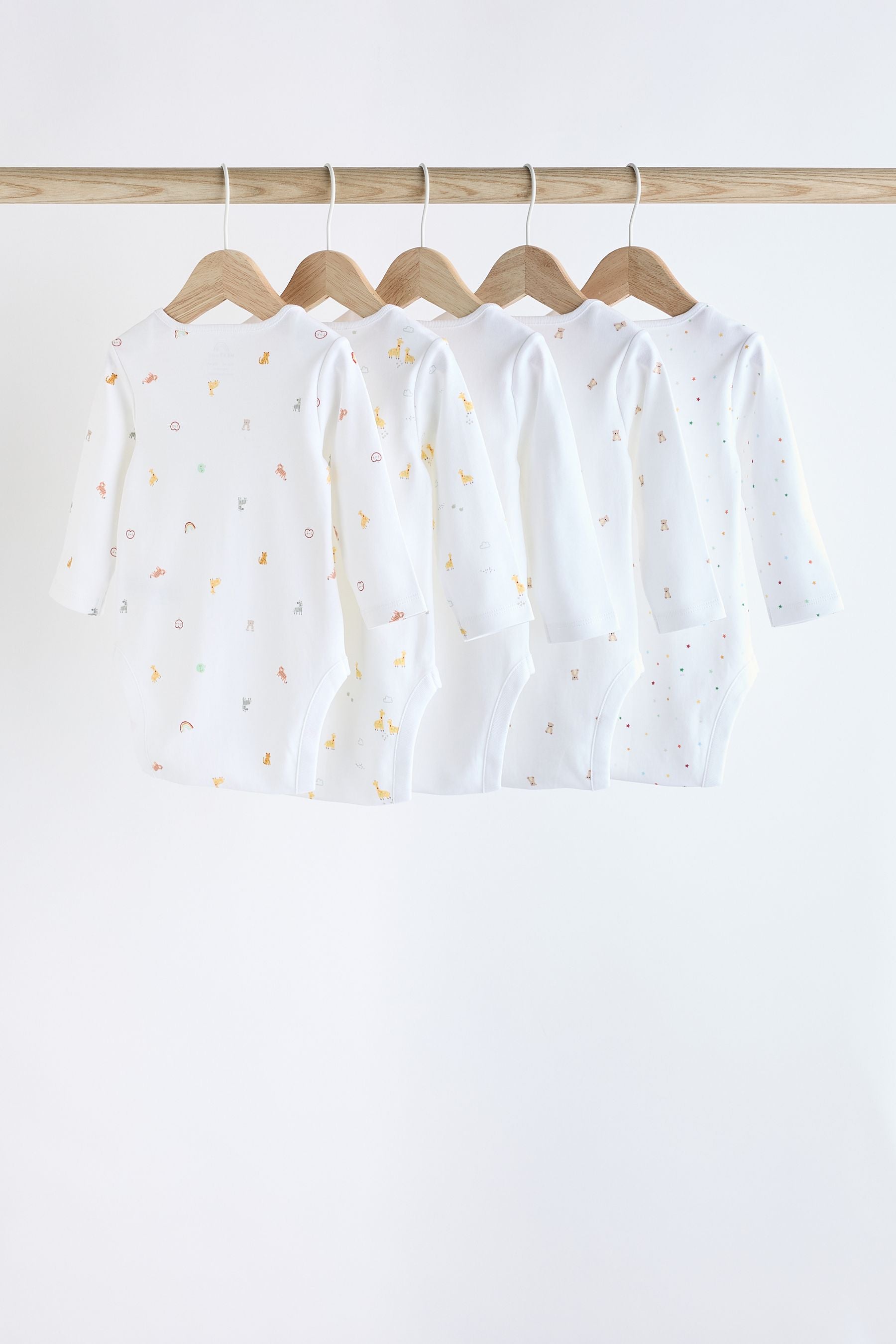 White 5 Pack Long Sleeve 100% Cotton Baby Bodysuits