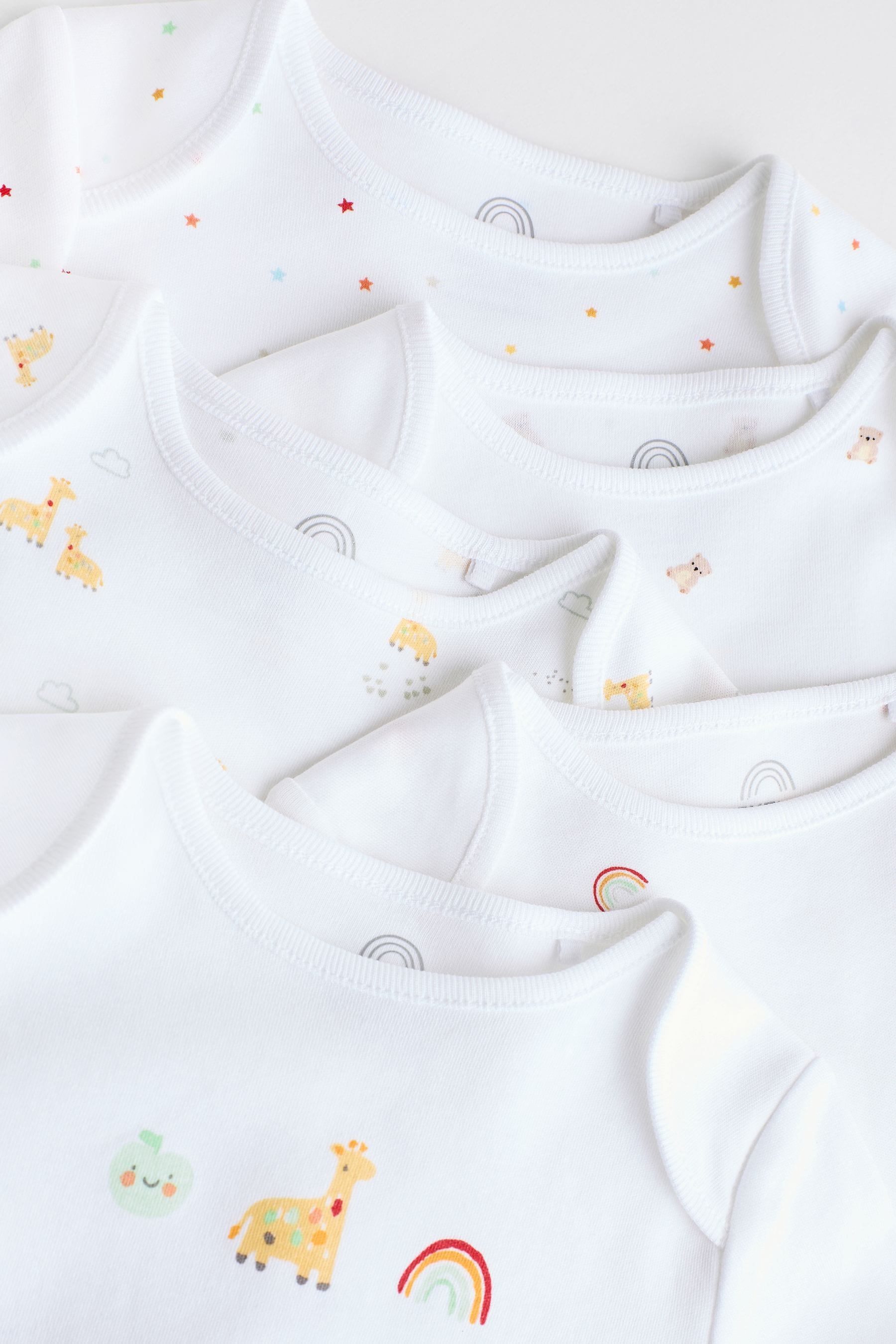 White 5 Pack Long Sleeve 100% Cotton Baby Bodysuits