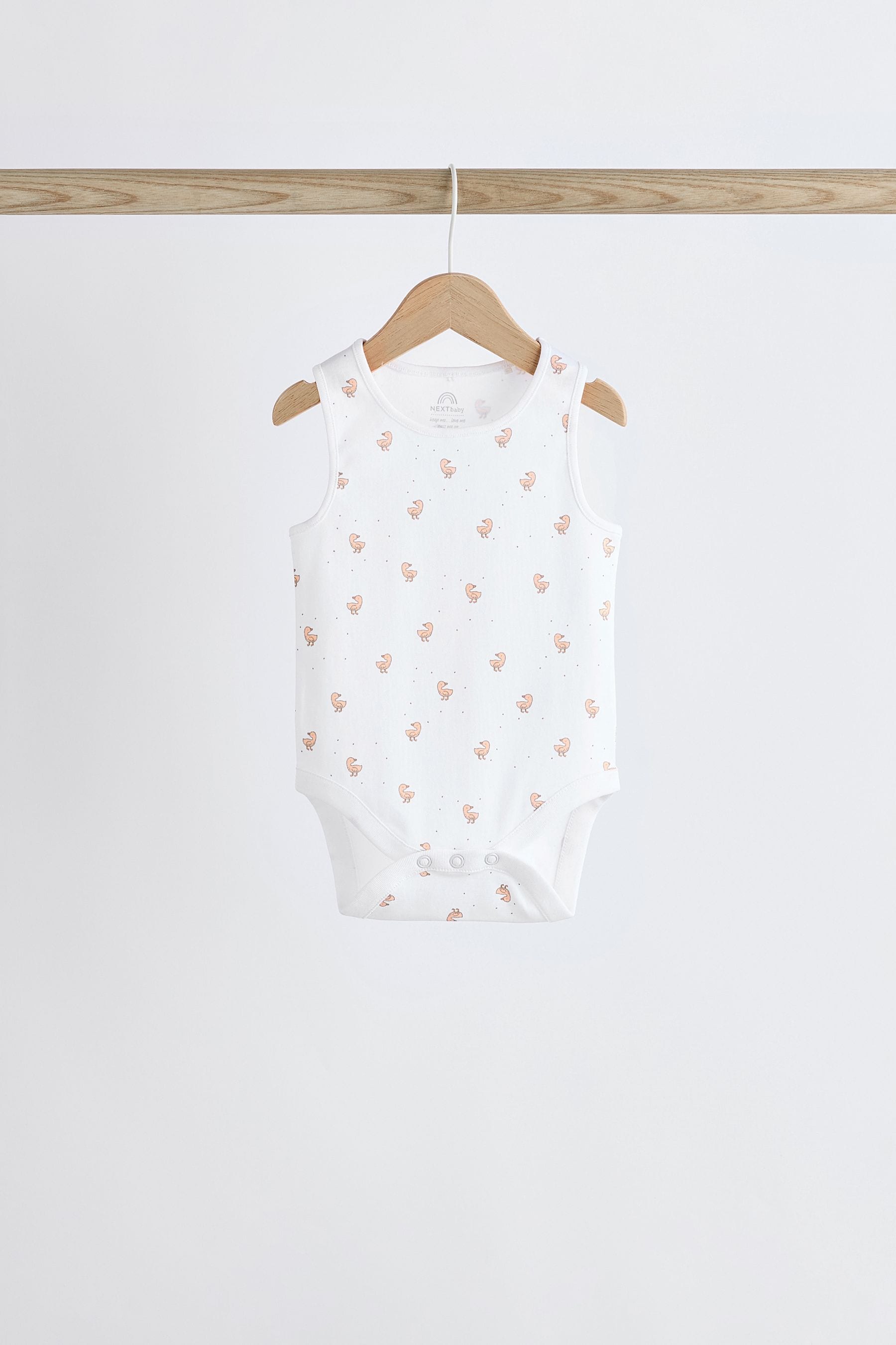 White Delicate Animal Baby Vest 100% Cotton Bodysuits 5 Pack