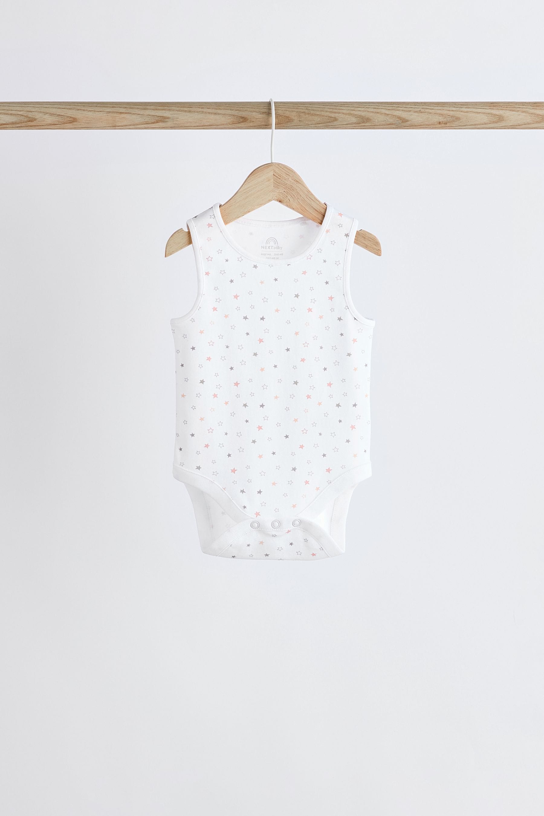 White Delicate Animal Baby Vest 100% Cotton Bodysuits 5 Pack