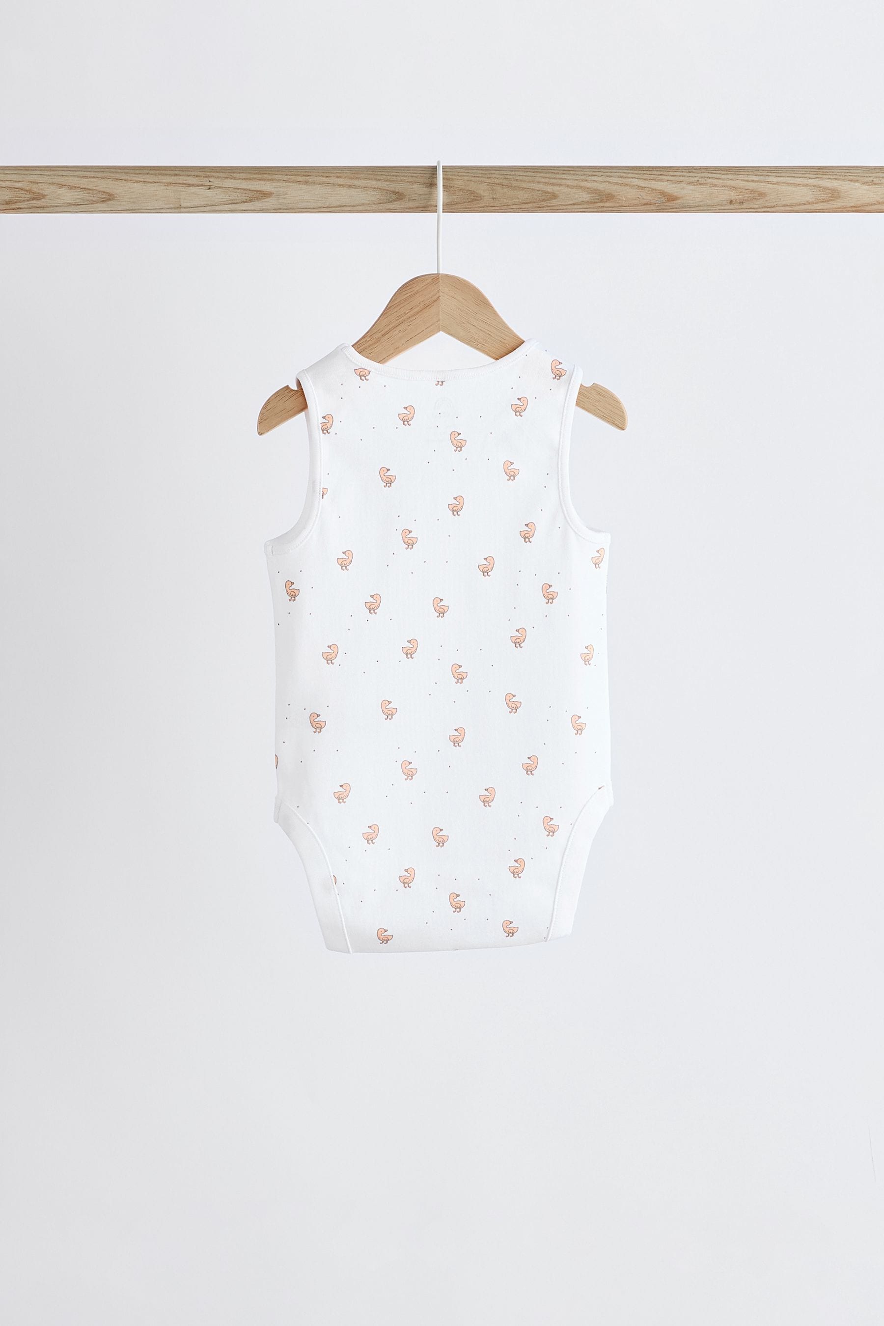 White Delicate Animal Baby Vest 100% Cotton Bodysuits 5 Pack