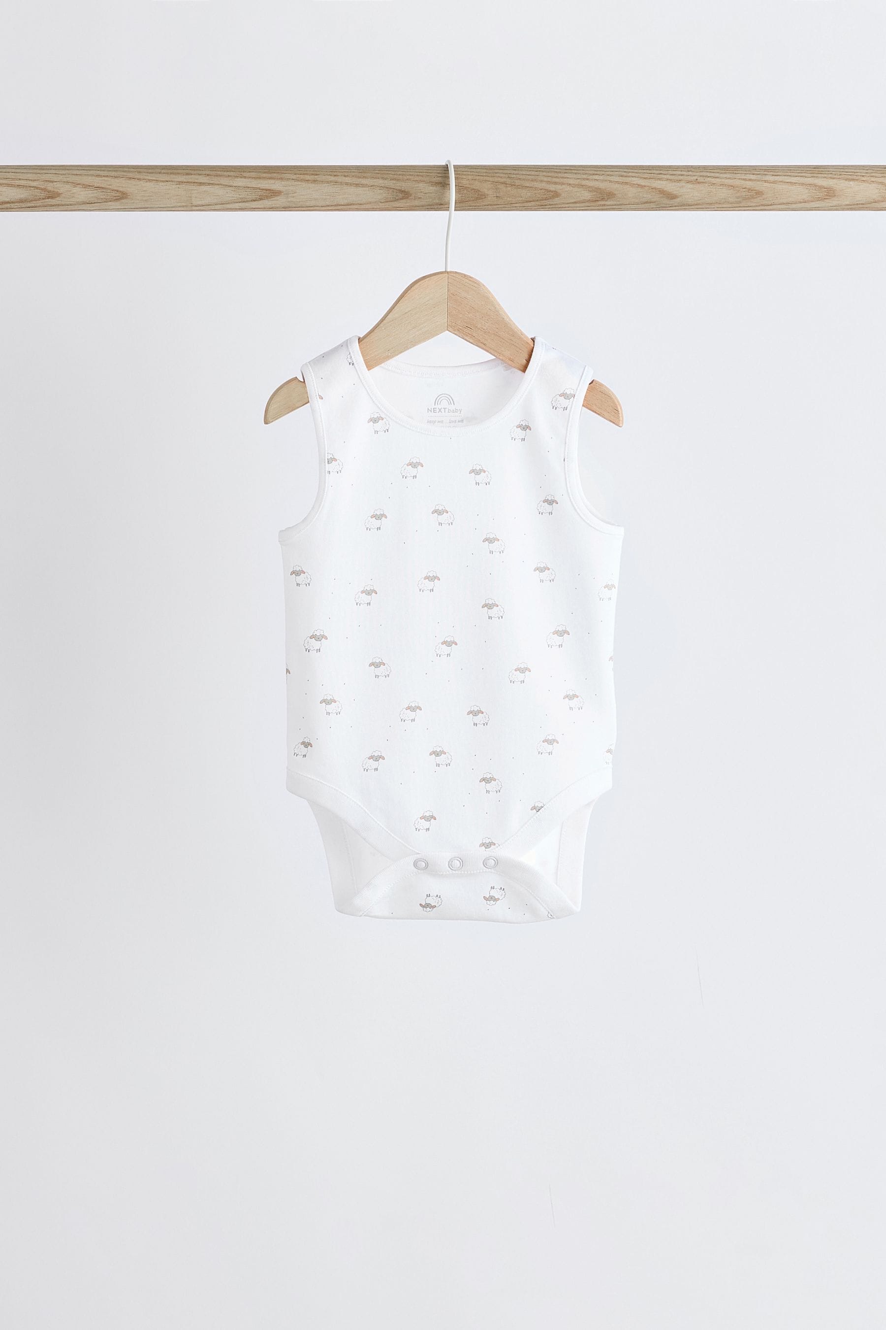 White Delicate Animal Baby Vest 100% Cotton Bodysuits 5 Pack